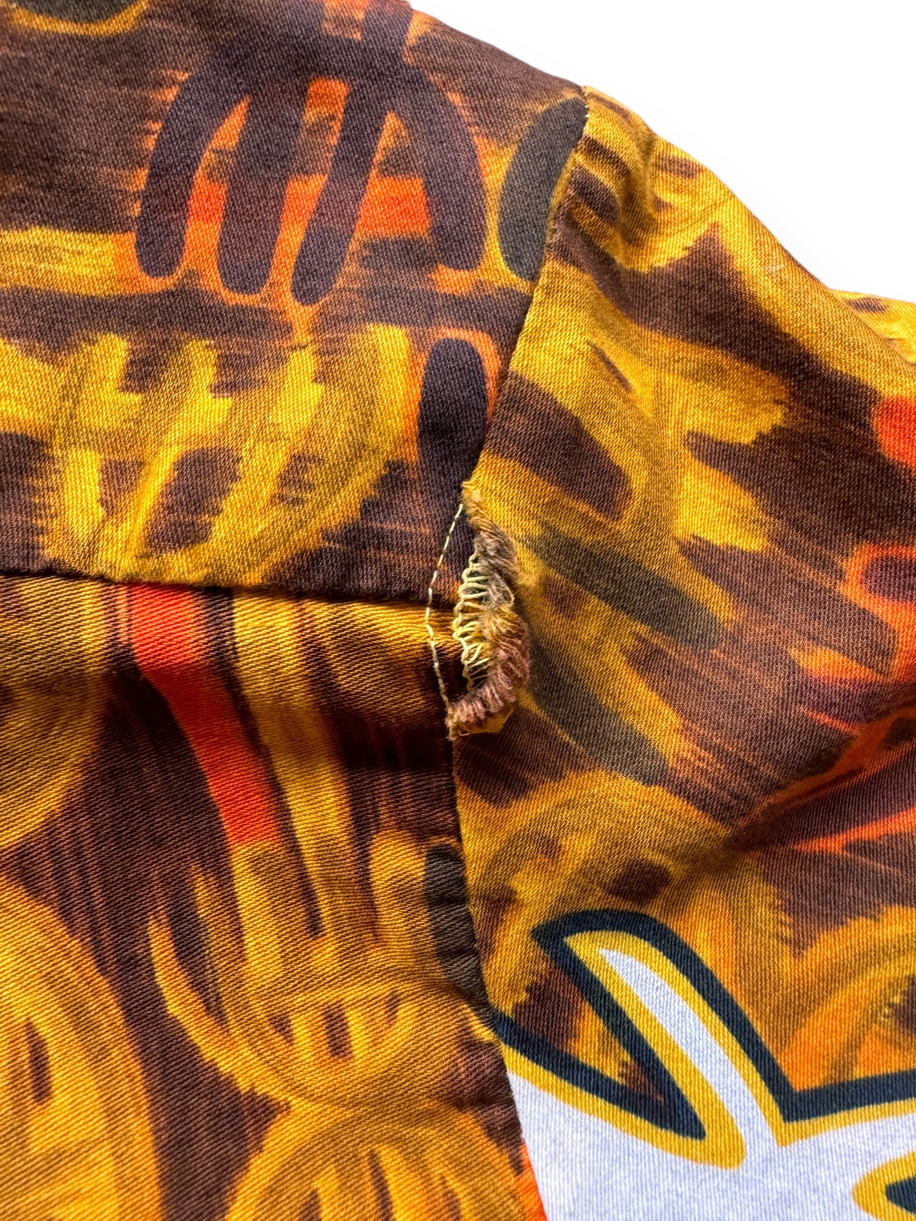 back busted seam on Vintage Kauai Orange Aloha Shirt SZ M