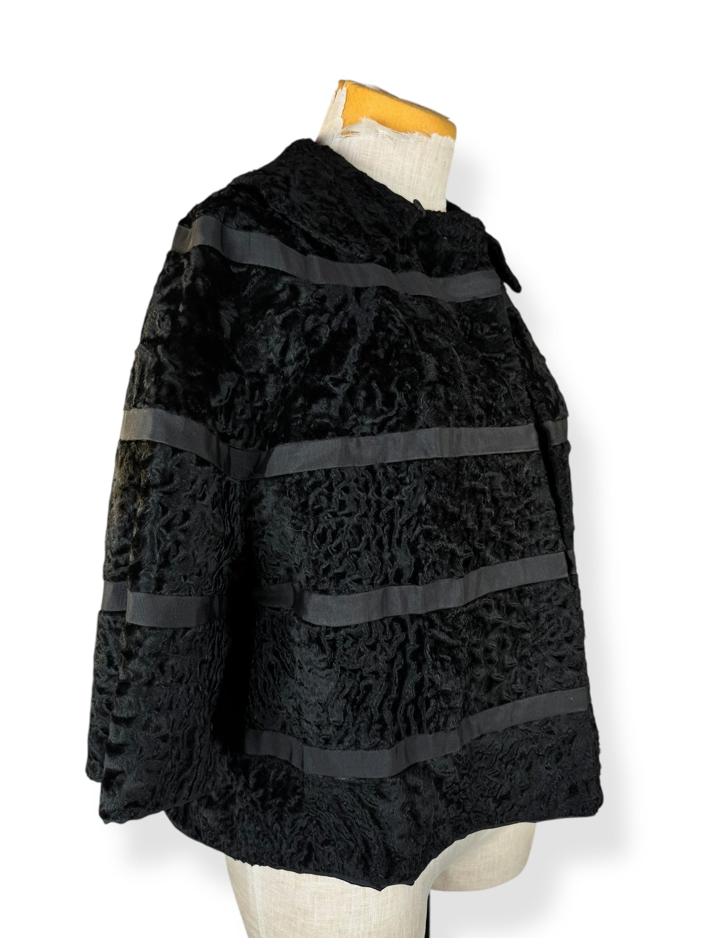 Side view of 1950s Blum's-Vogue Lamb's Fur Cropped Jacket L