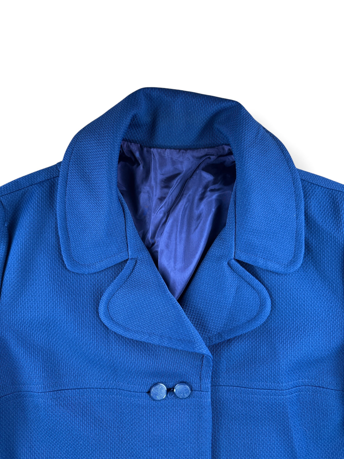 Collar on Vintage Navy Blue Double Button Trench Coat SZ L