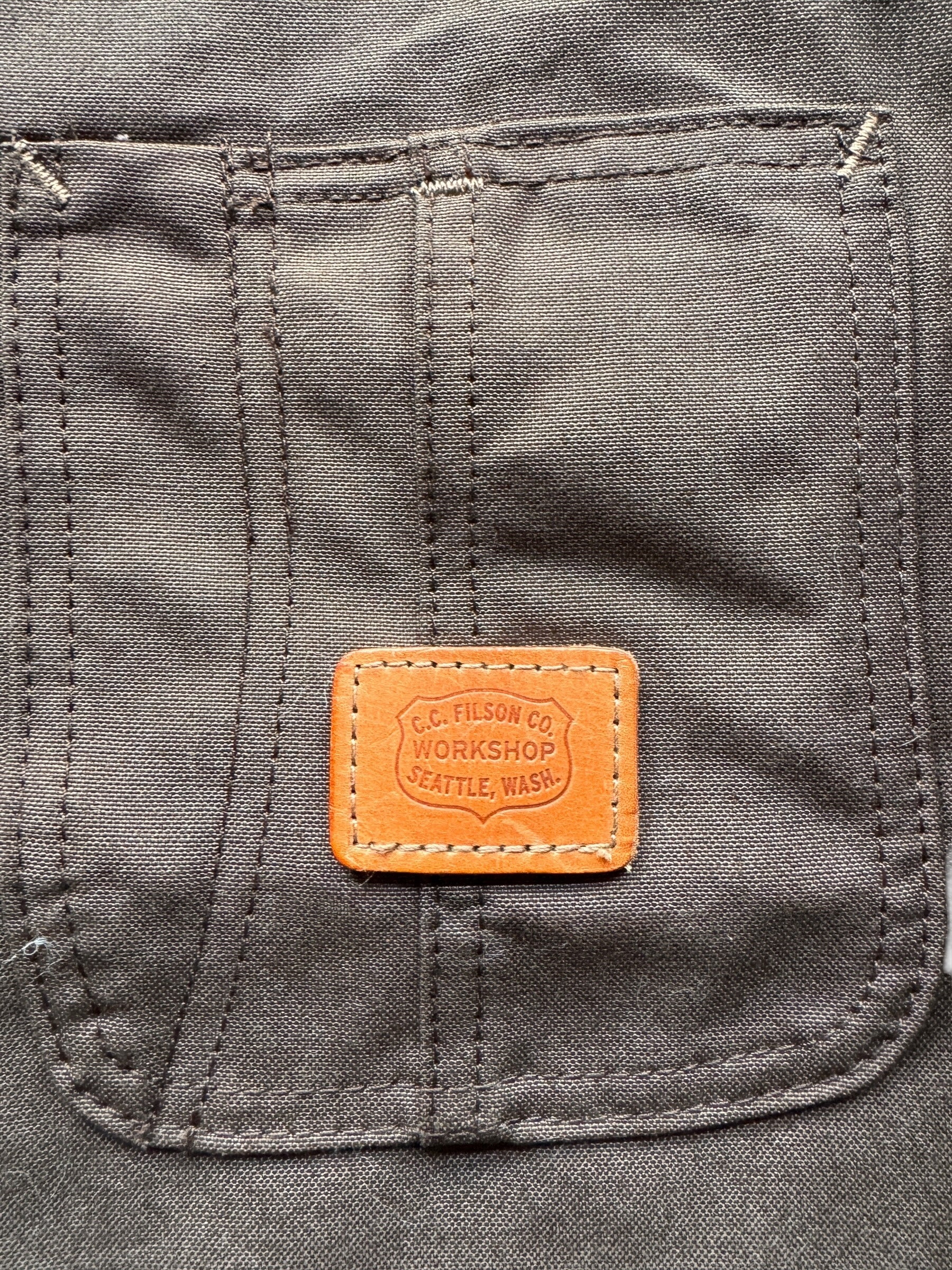 Leather Tab on Filson Brown Workshop Jacket SZ S