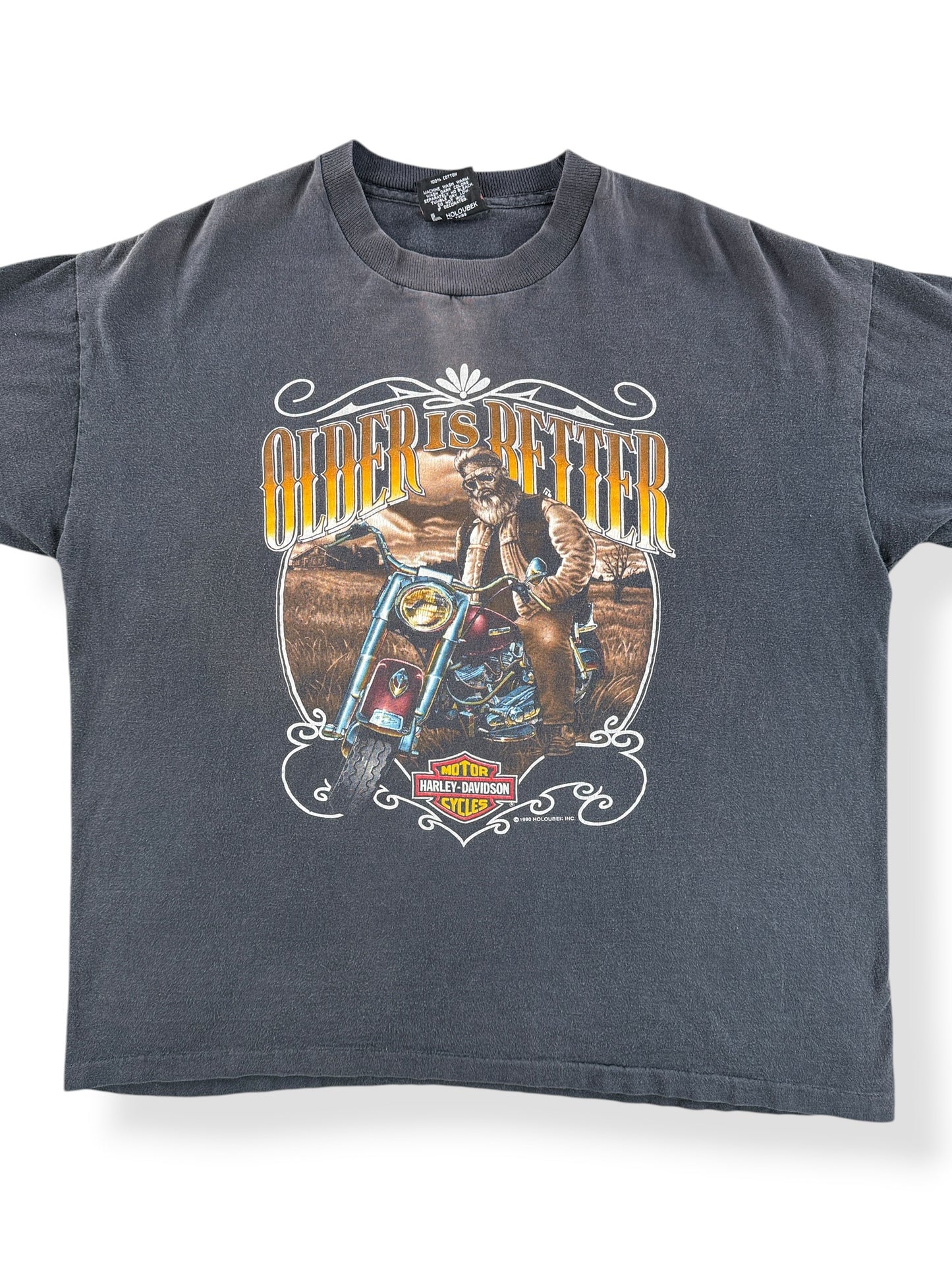 Front Close Up of Vintage 90s Harley Older Is Better Tee SZ XL
