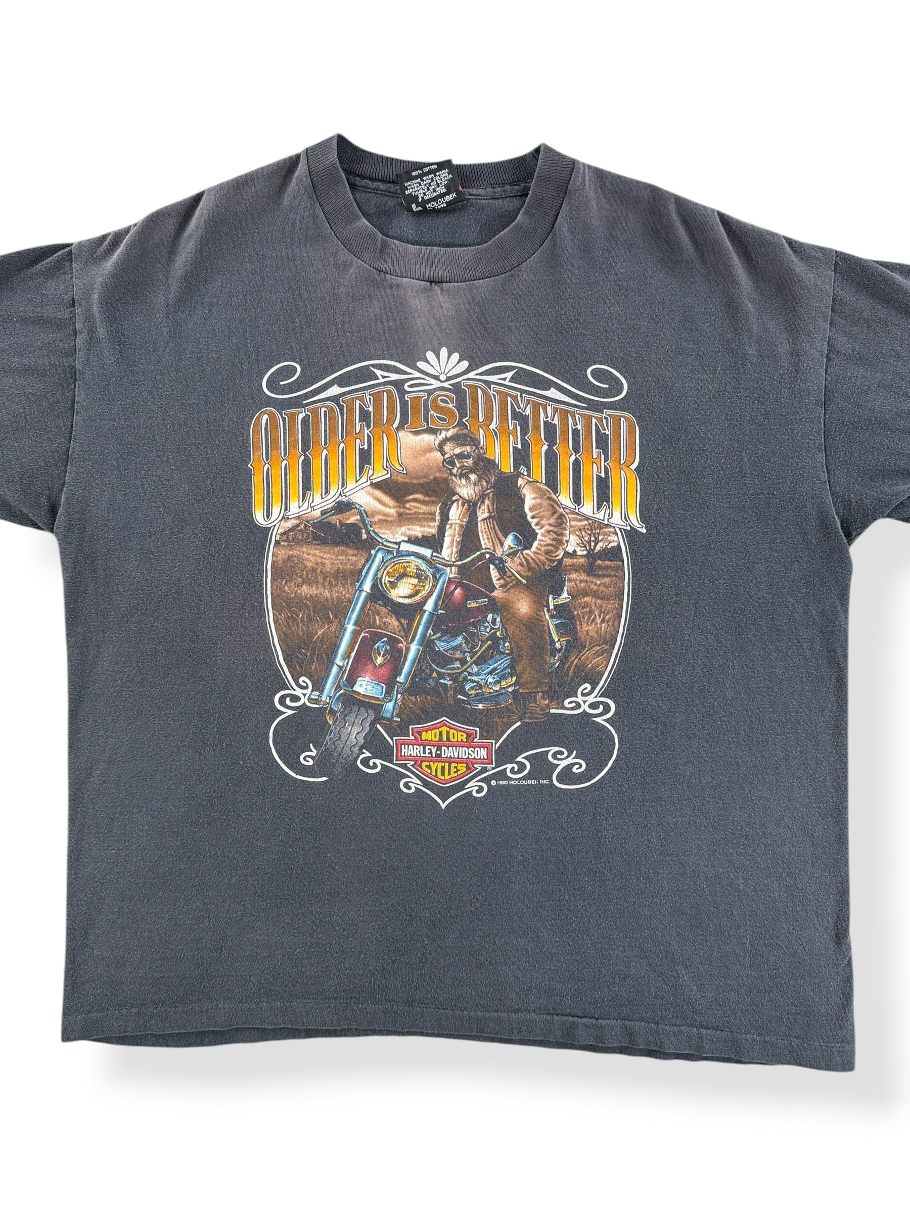 Front Close Up of Vintage 90s Harley Older Is Better Tee SZ XL