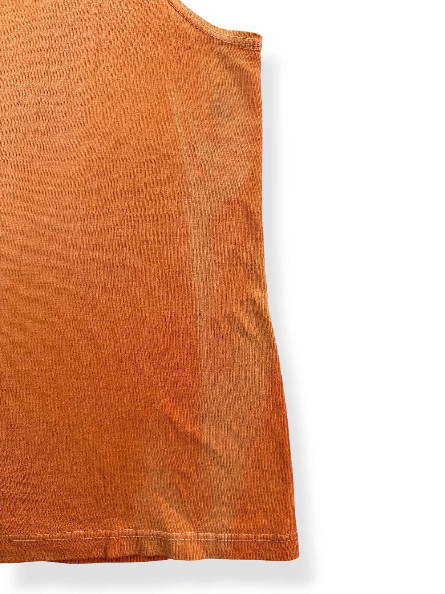 Sun fading on the back of Vintage 1960s Faded Orange LCHS Tigers Tank Top SZ M (Fits S)