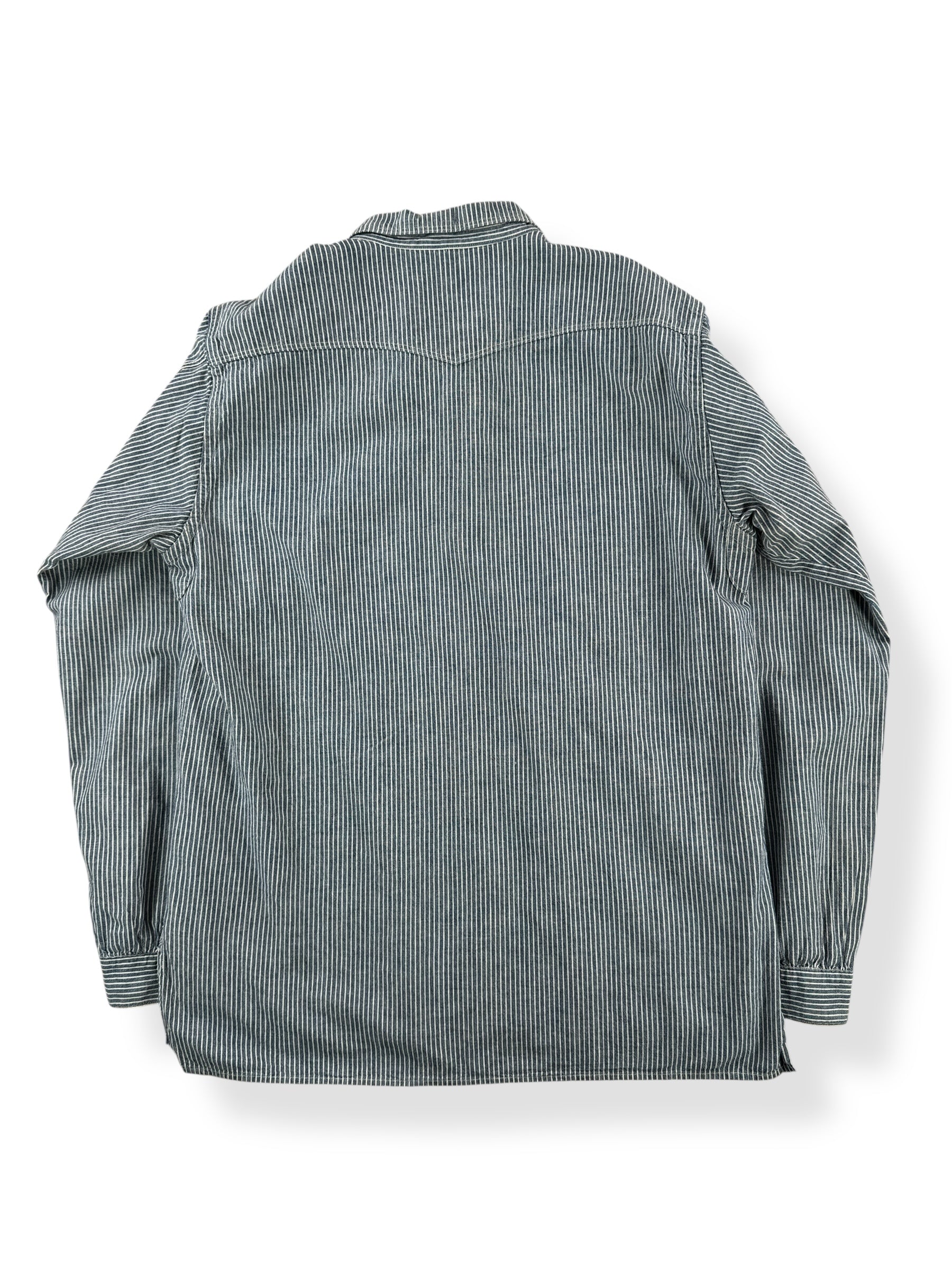 Back of Modern Repro Heller's Cafe Hickory Stripe Pullover Shirt SZ 38