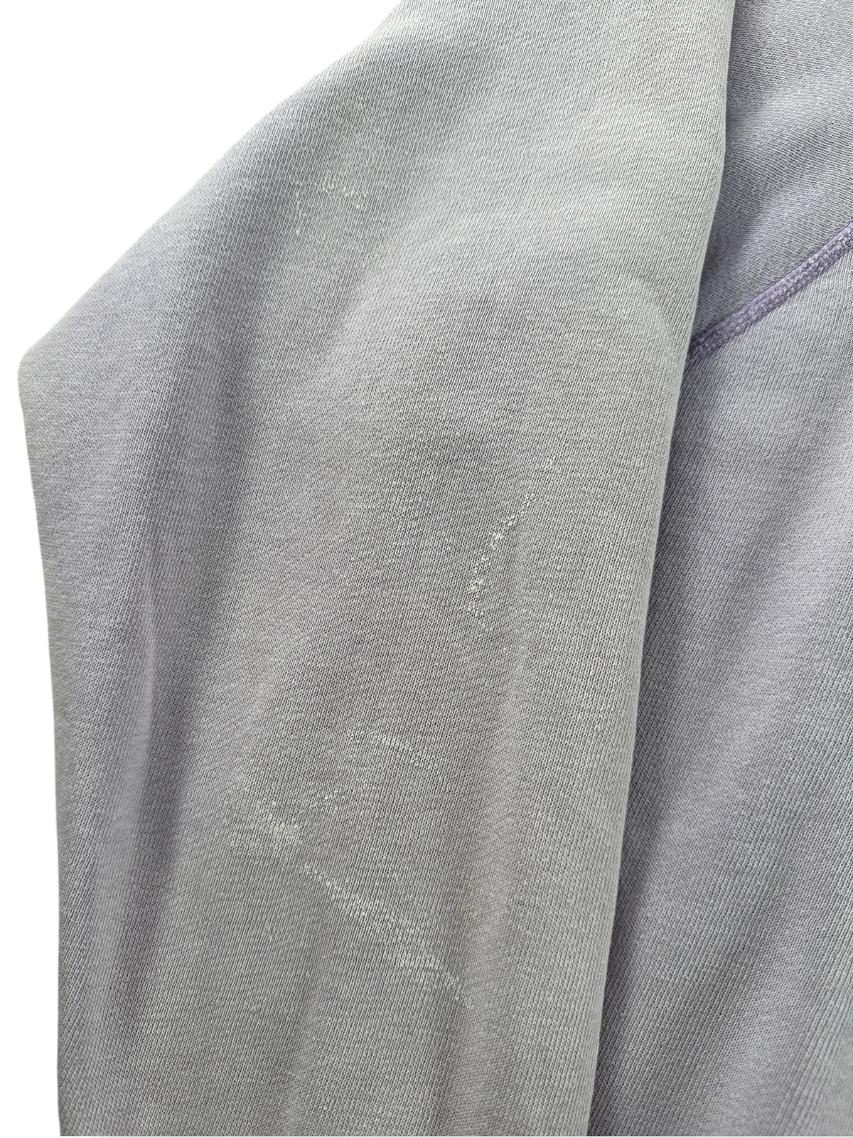 Wear on sleeve of Vintage Lilac All Cotton Crewneck SZ L