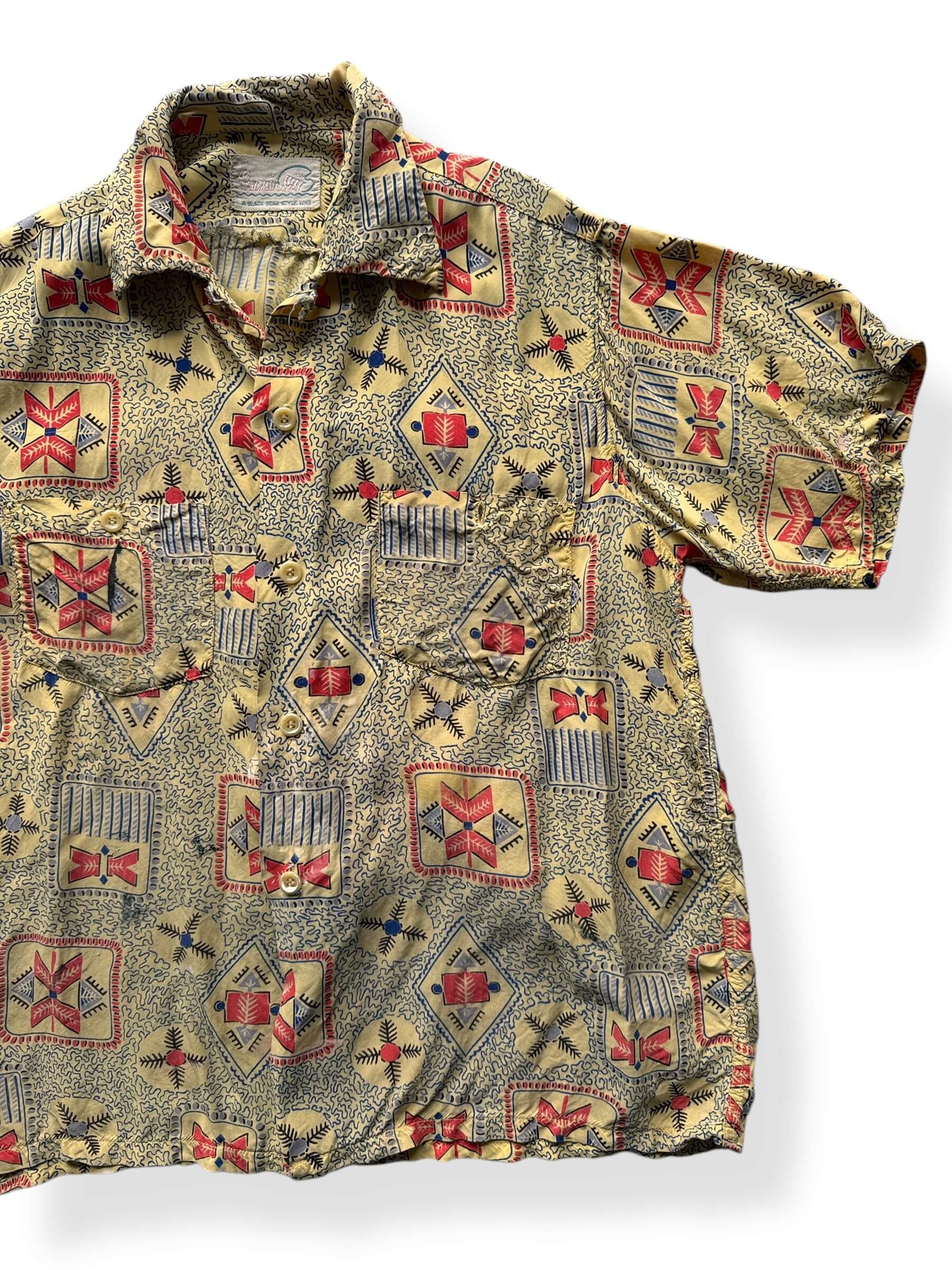 Front Left of Vintage Black Bear Corsair Aloha Shirt SZ M