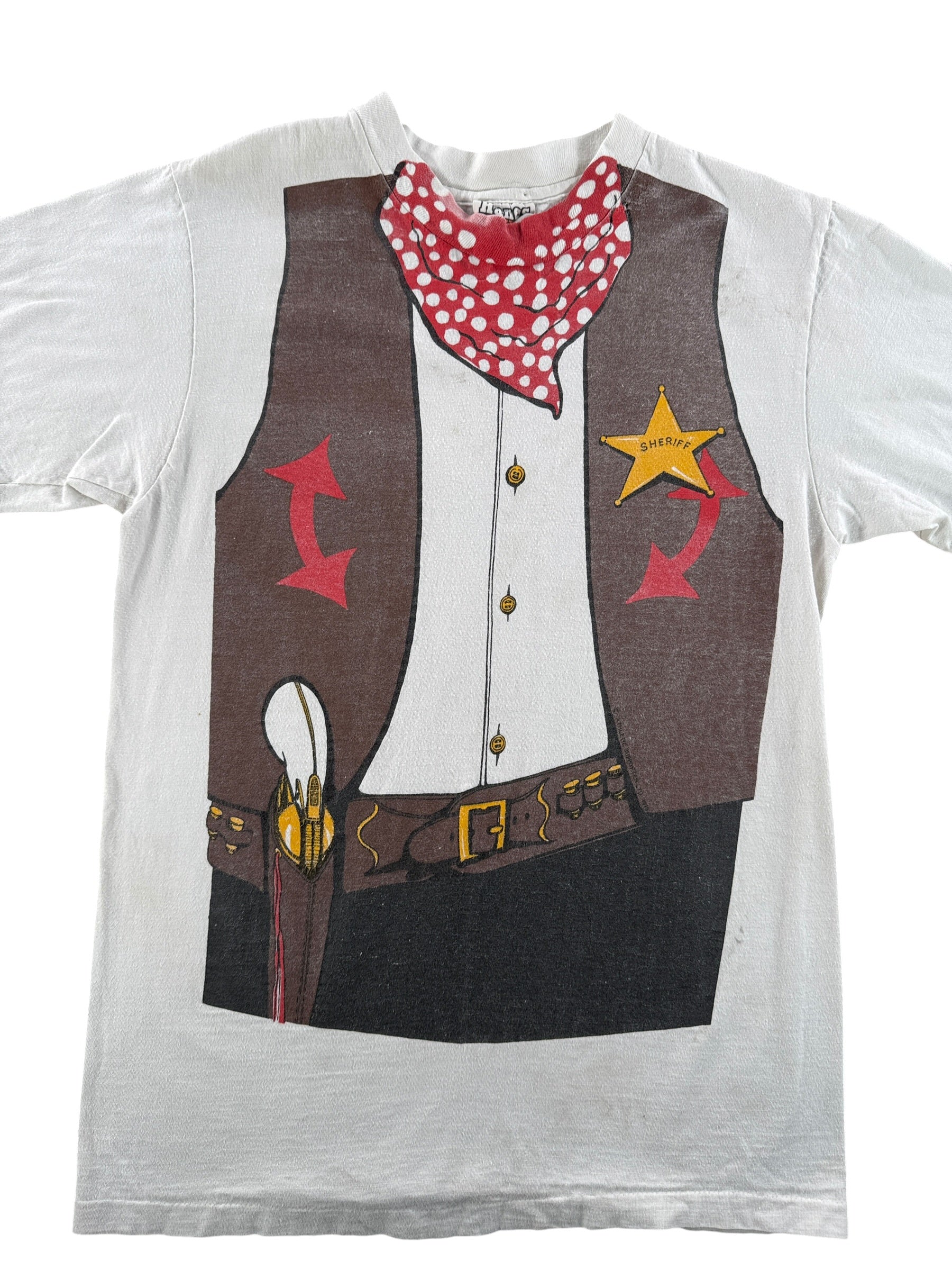 Front Close Up of Vintage Hanes Sheriff Tee SZ M (Fits S)