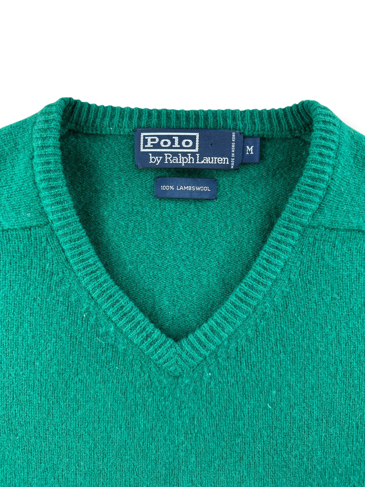 Collar on Vintage Green Polo Lambswool Sweater SZ M