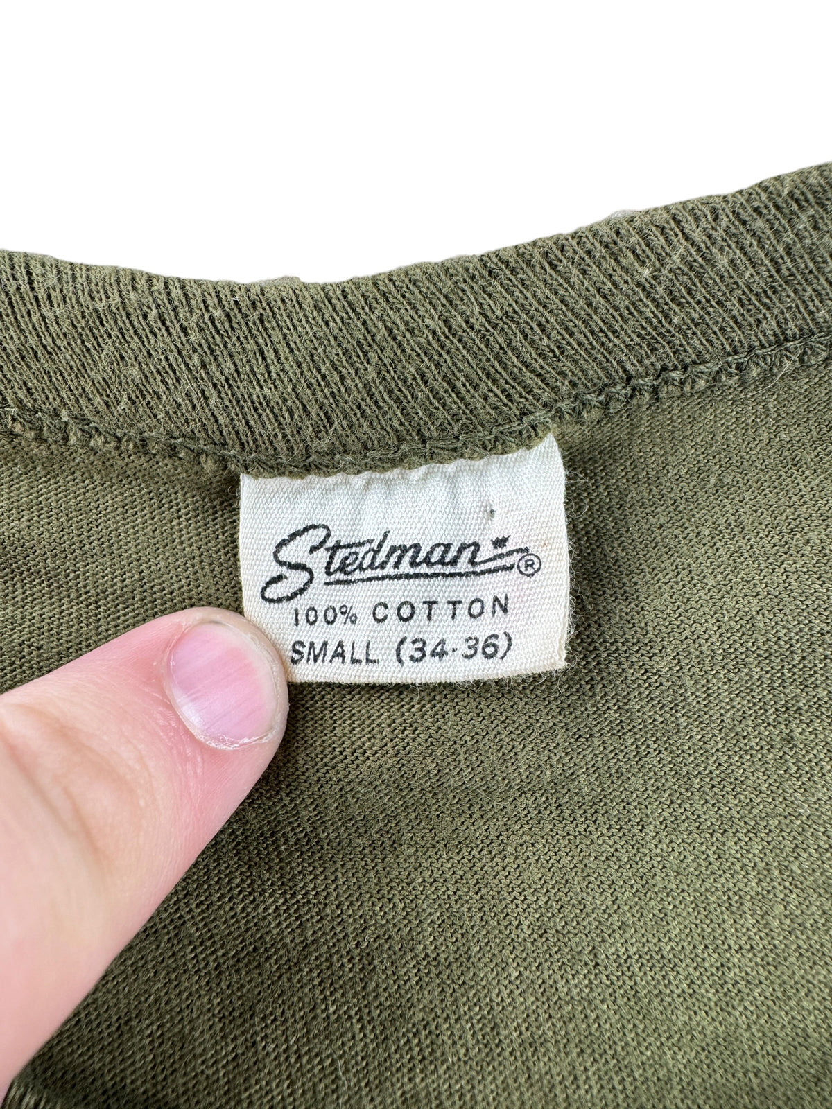Tag on Vintage 50s Stedman Blank Green Tee SZ S (Fits XS)