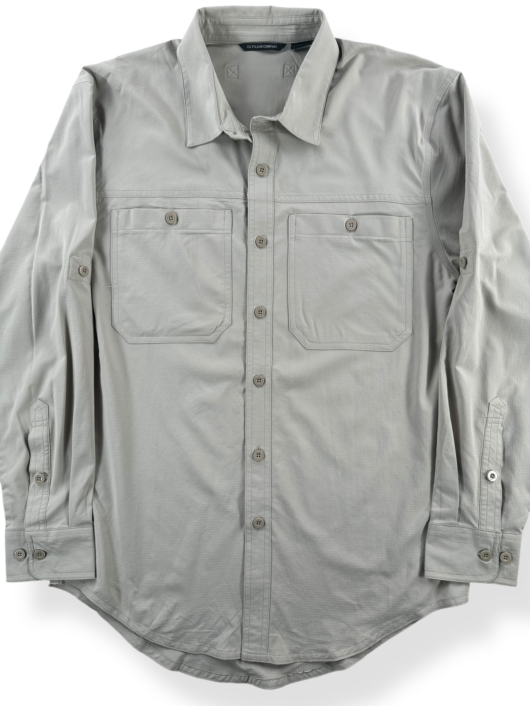 Front Close Up of CC Filson Ultralight Sand Bar Long Sleeve Shirt SZ XS
