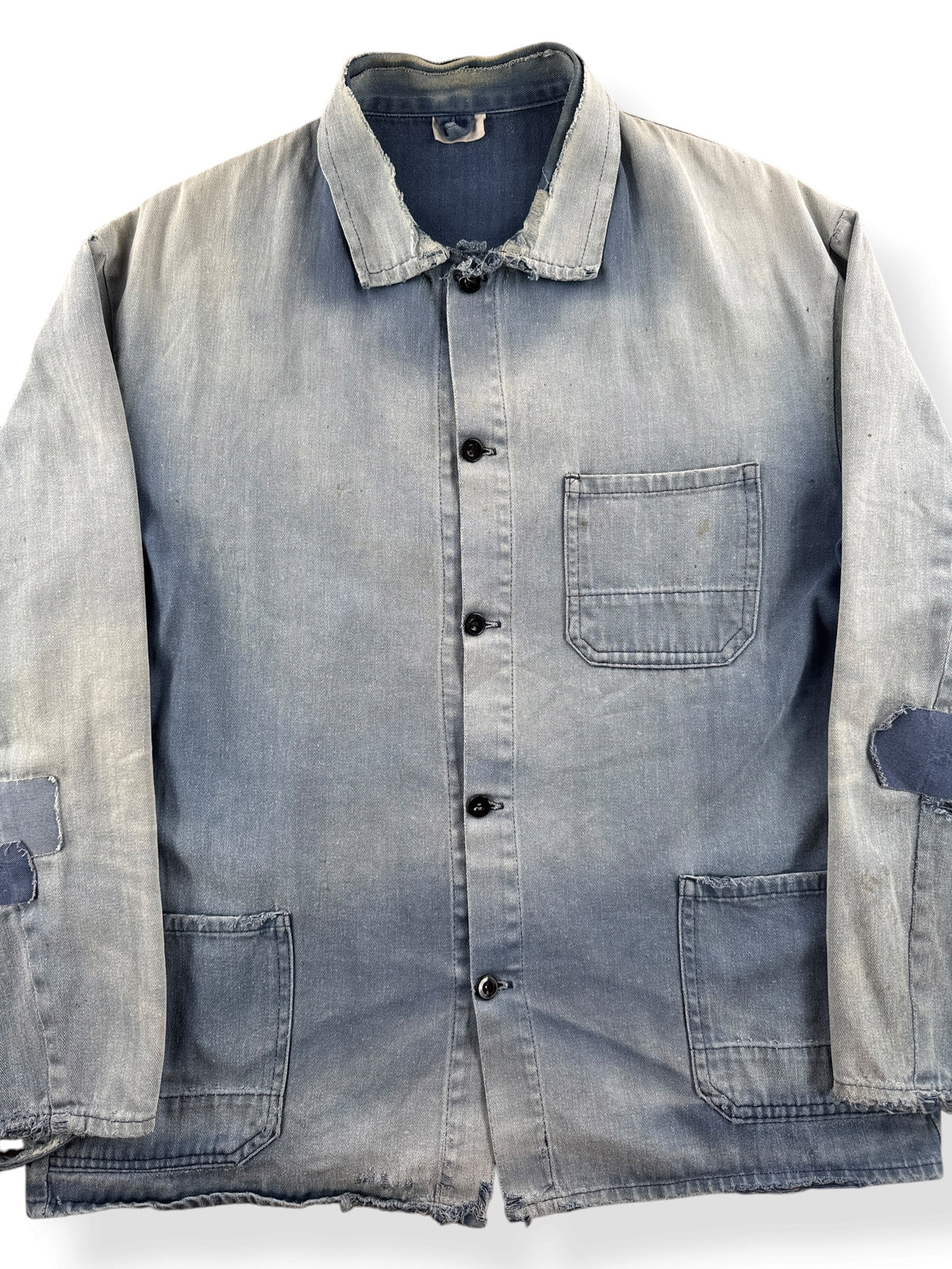 Close-up of Vintage Distressed French Chore Coat SZ L