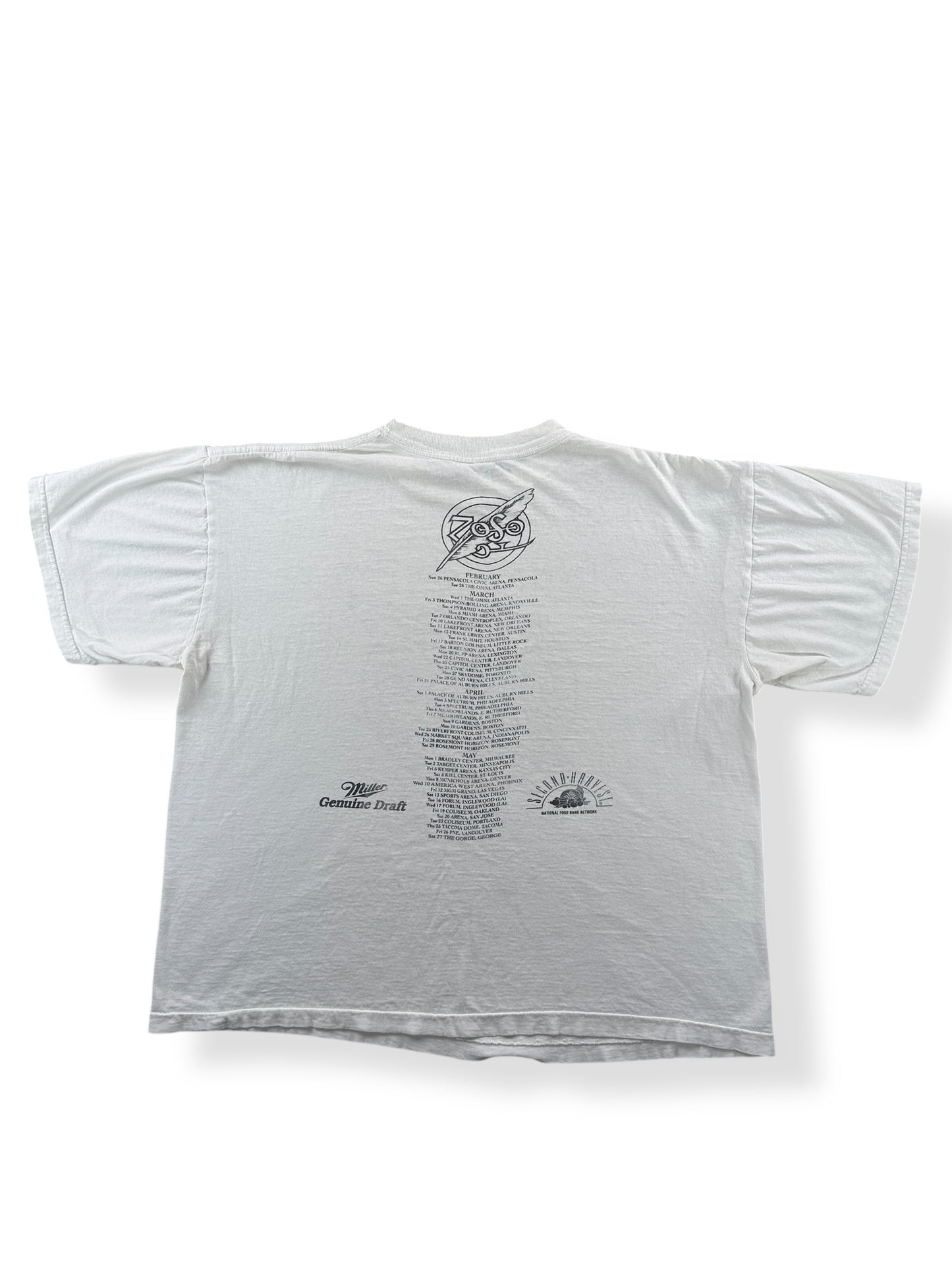 Back of Vintage 1995 Winterland Robert Plant Jimmy Page World Tour Tee SZ XL