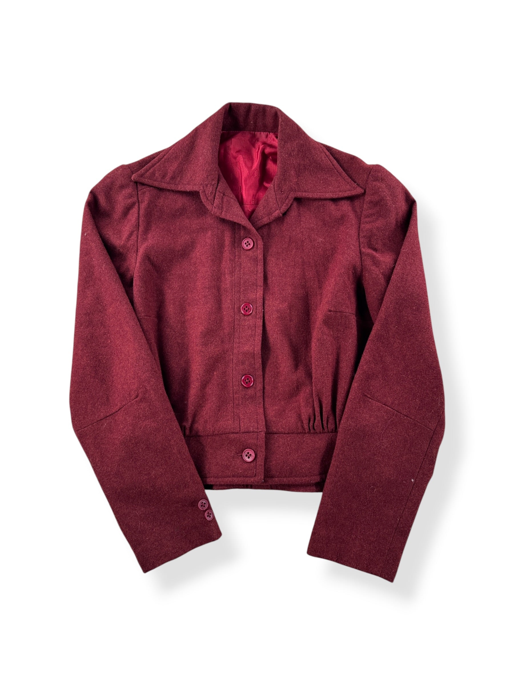 Front of Vintage Ladies Burgundy Wool Jacket SZ S