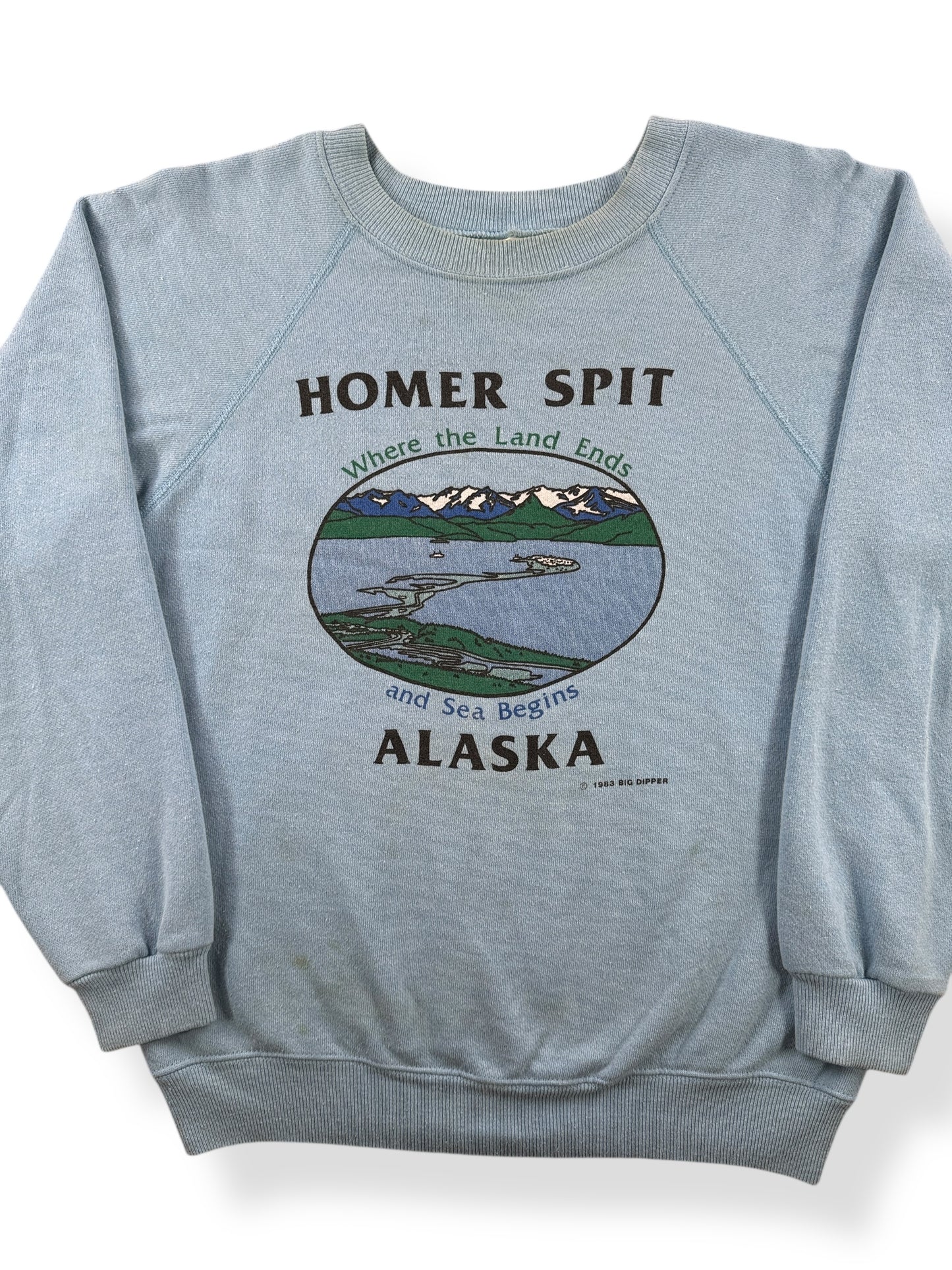 Front Close Up of Vintage Homer Spit Alaska Crewneck SZ M