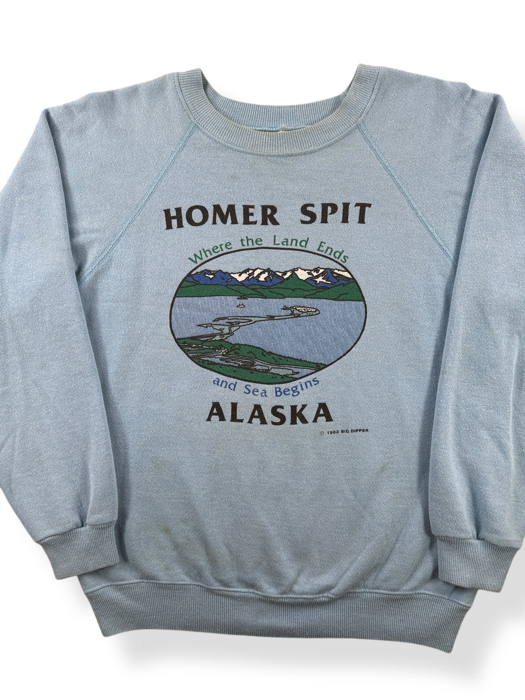 Front Close Up of Vintage Homer Spit Alaska Crewneck SZ M