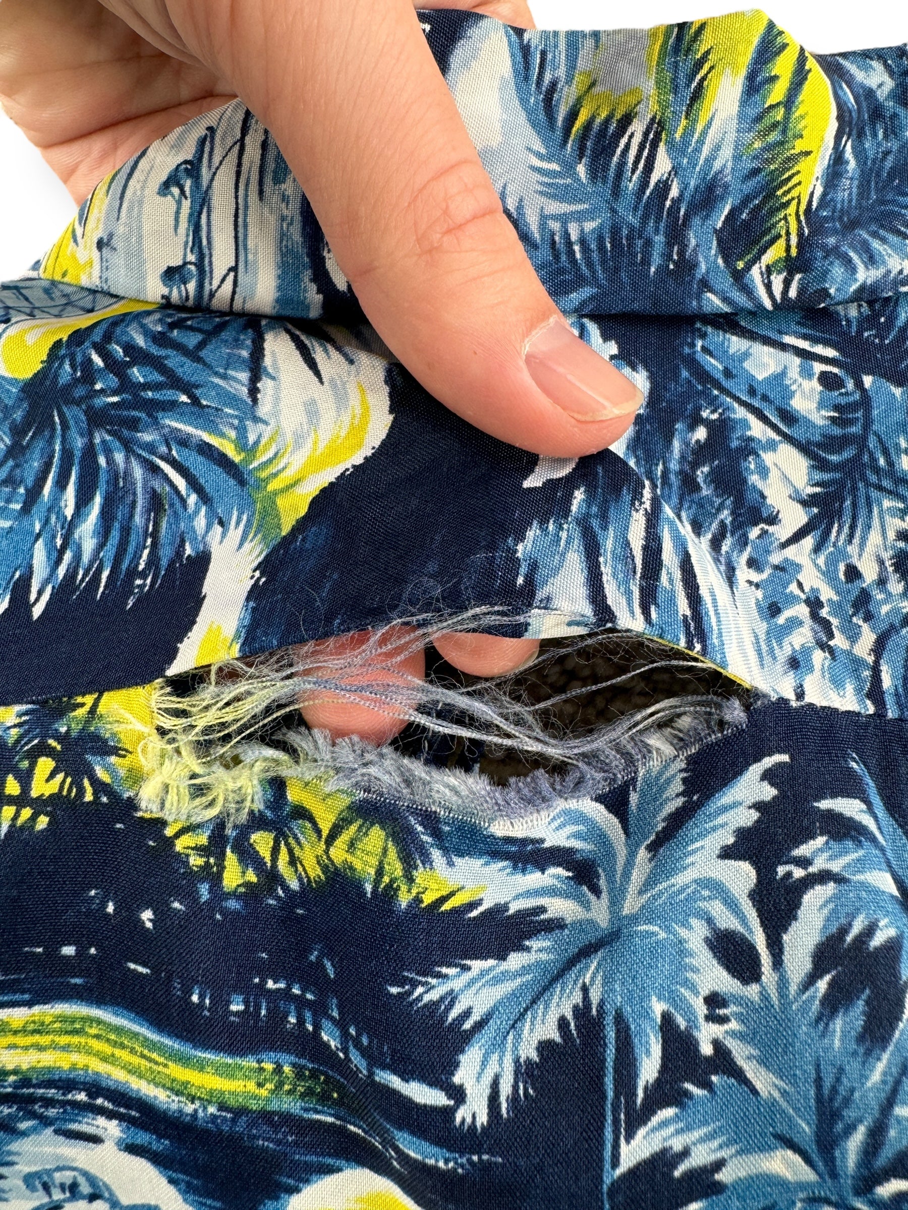 Tear on Vintage Tahiti Brand Aloha Shirt SZ L AS IS