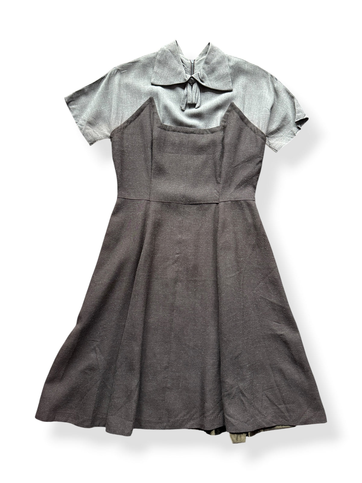 Front of Vintage 40s Grey Collared Dress SZ M - AS IS
