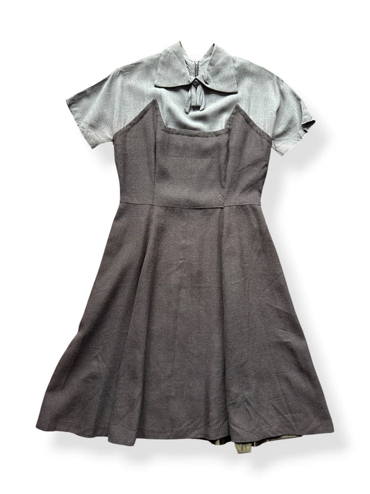 Front of Vintage 40s Grey Collared Dress SZ M - AS IS