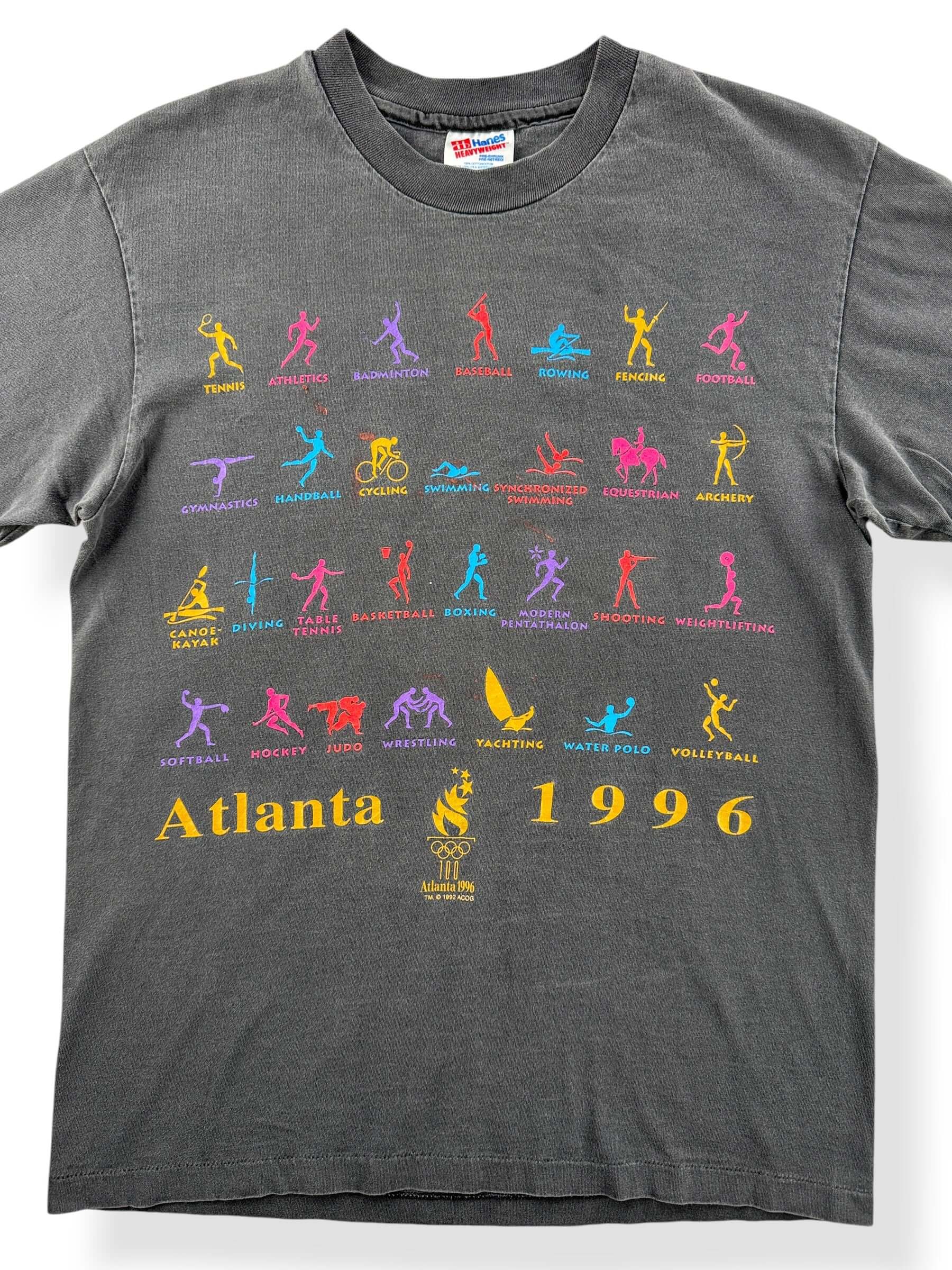Close-up of Vintage 1996 Olympics Faded Black Tee SZ M