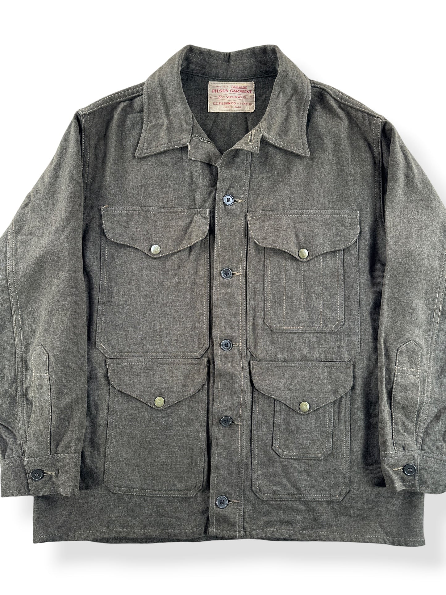 Front Close Up of Vintage 40s/50s Filson Wool Mackinaw Cruiser SZ 44
