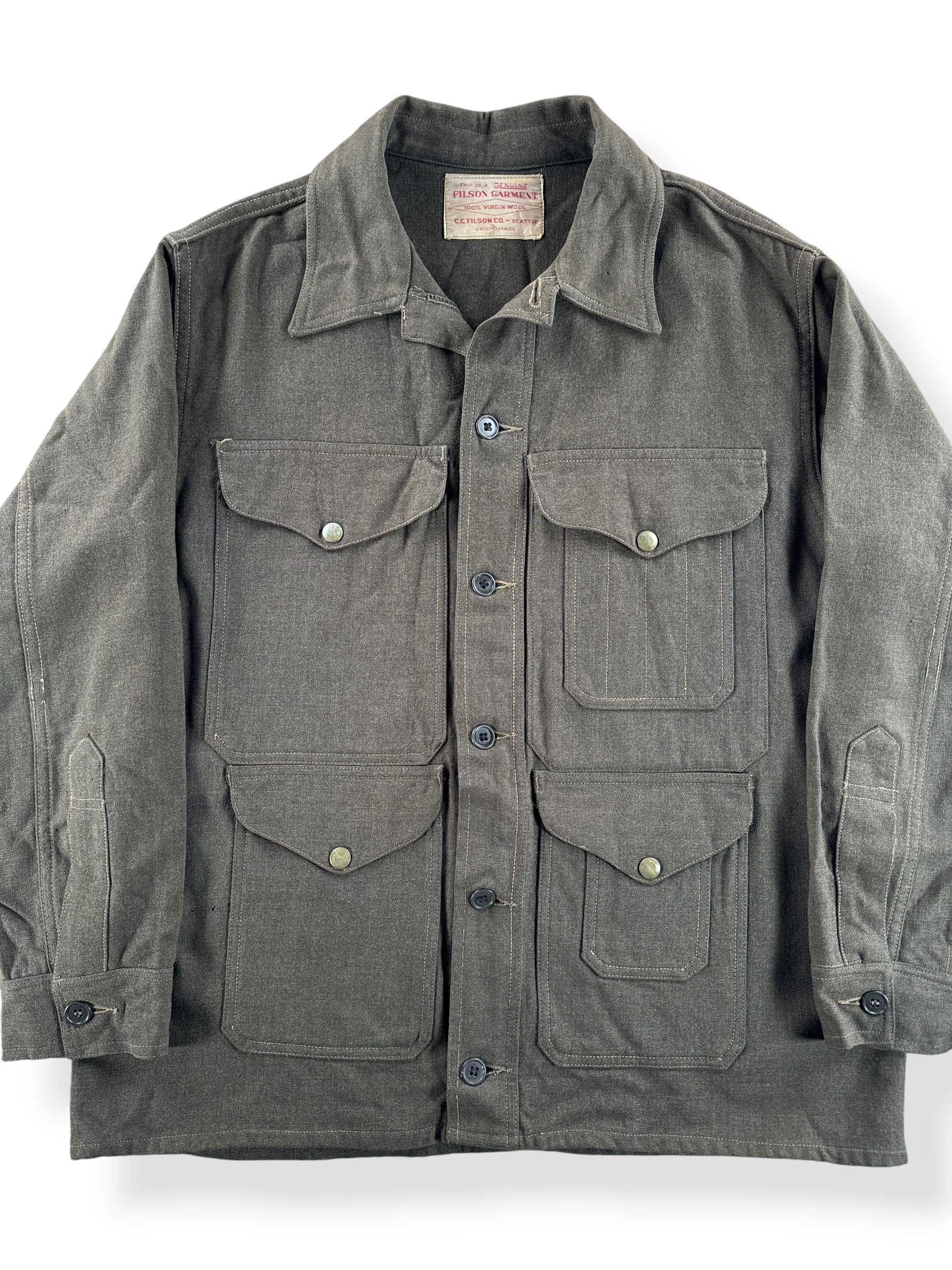 Front Close Up of Vintage 40s/50s Filson Wool Mackinaw Cruiser SZ 44