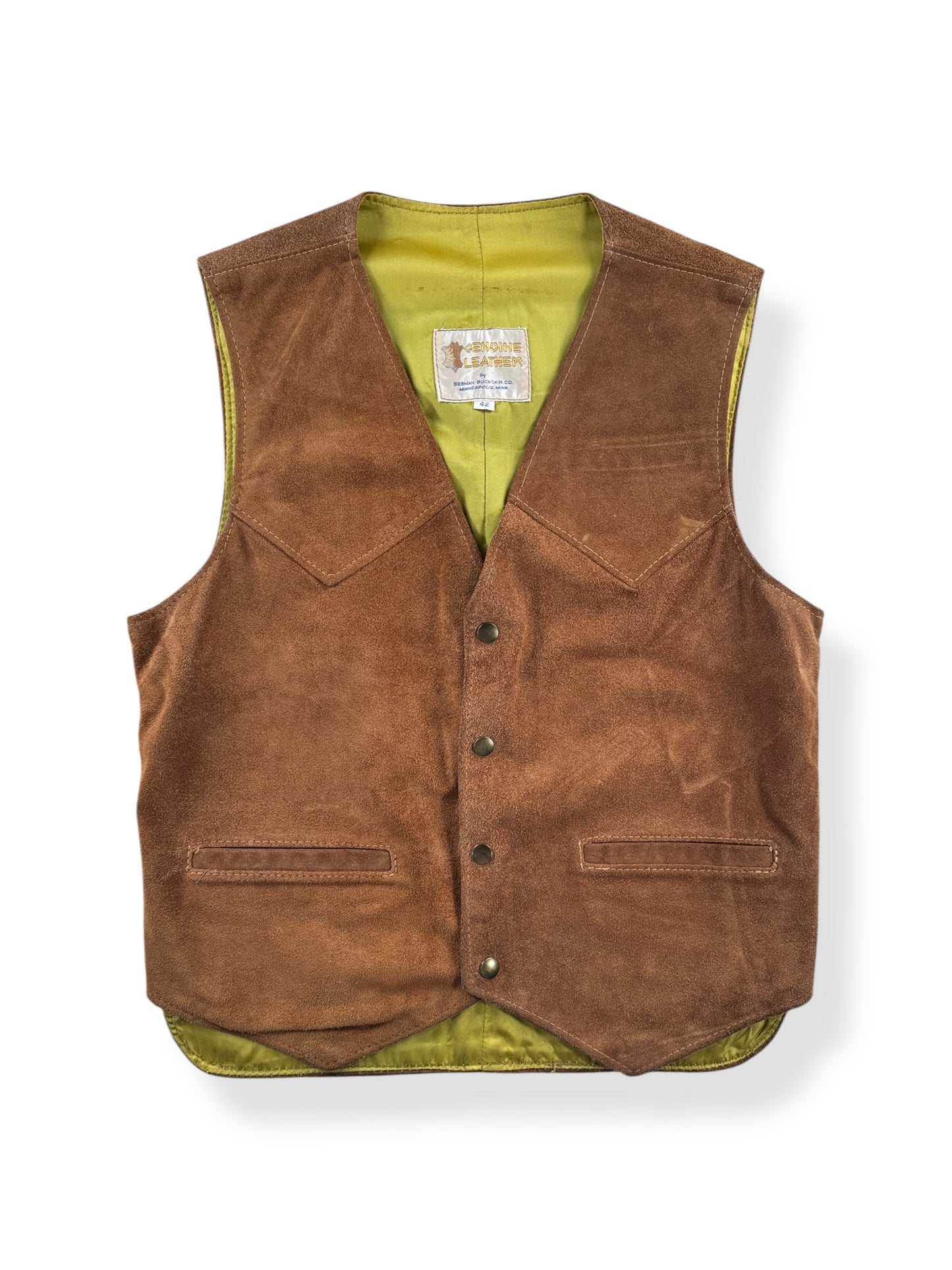 Front of Vintage Berman Buckskin Suede Vest SZ 42