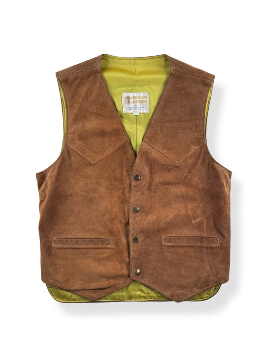 Front of Vintage Berman Buckskin Suede Vest SZ 42