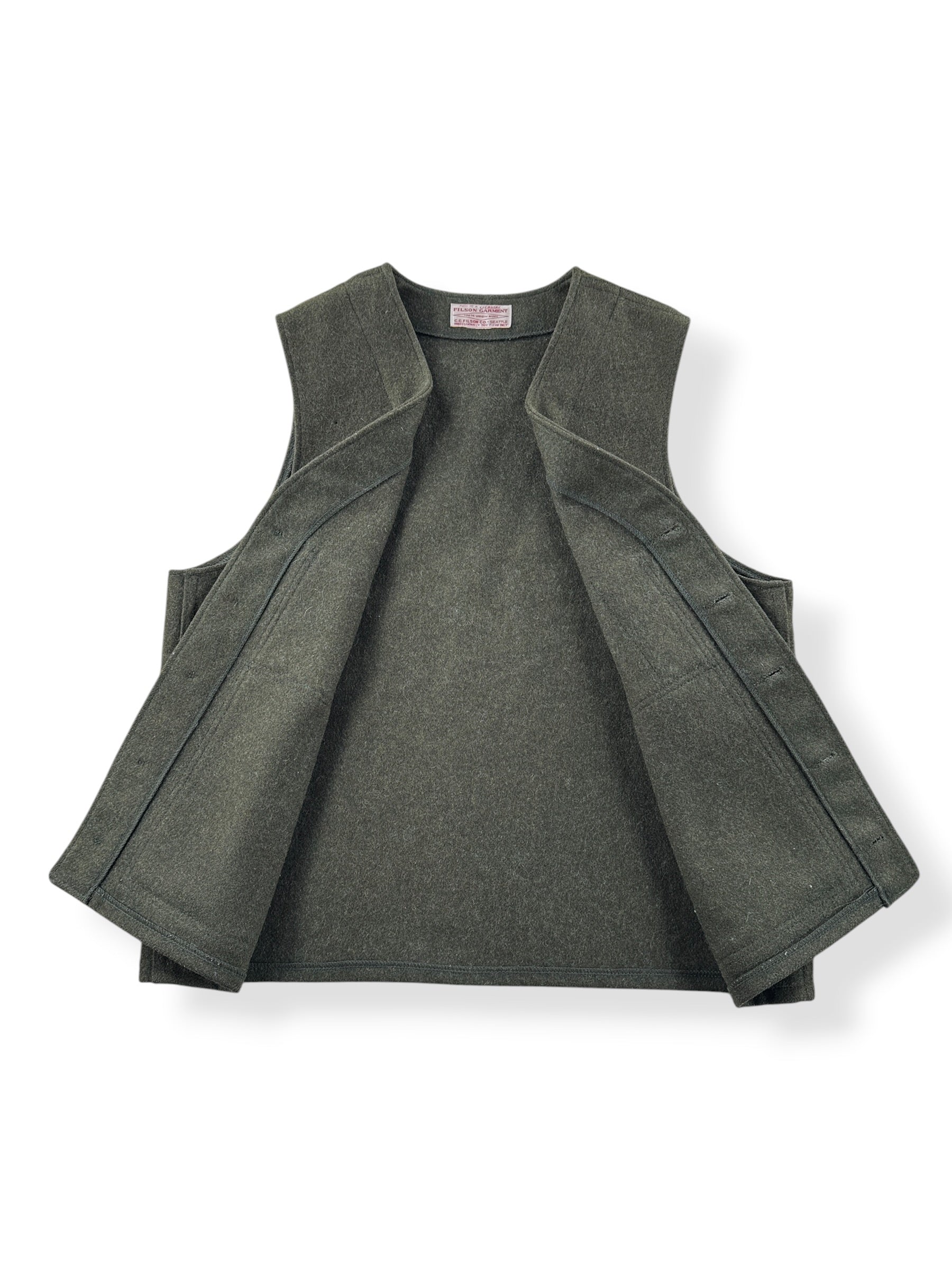 Inside of Vintage Filson Forest Green Mackinaw Wool Vest SZ 42