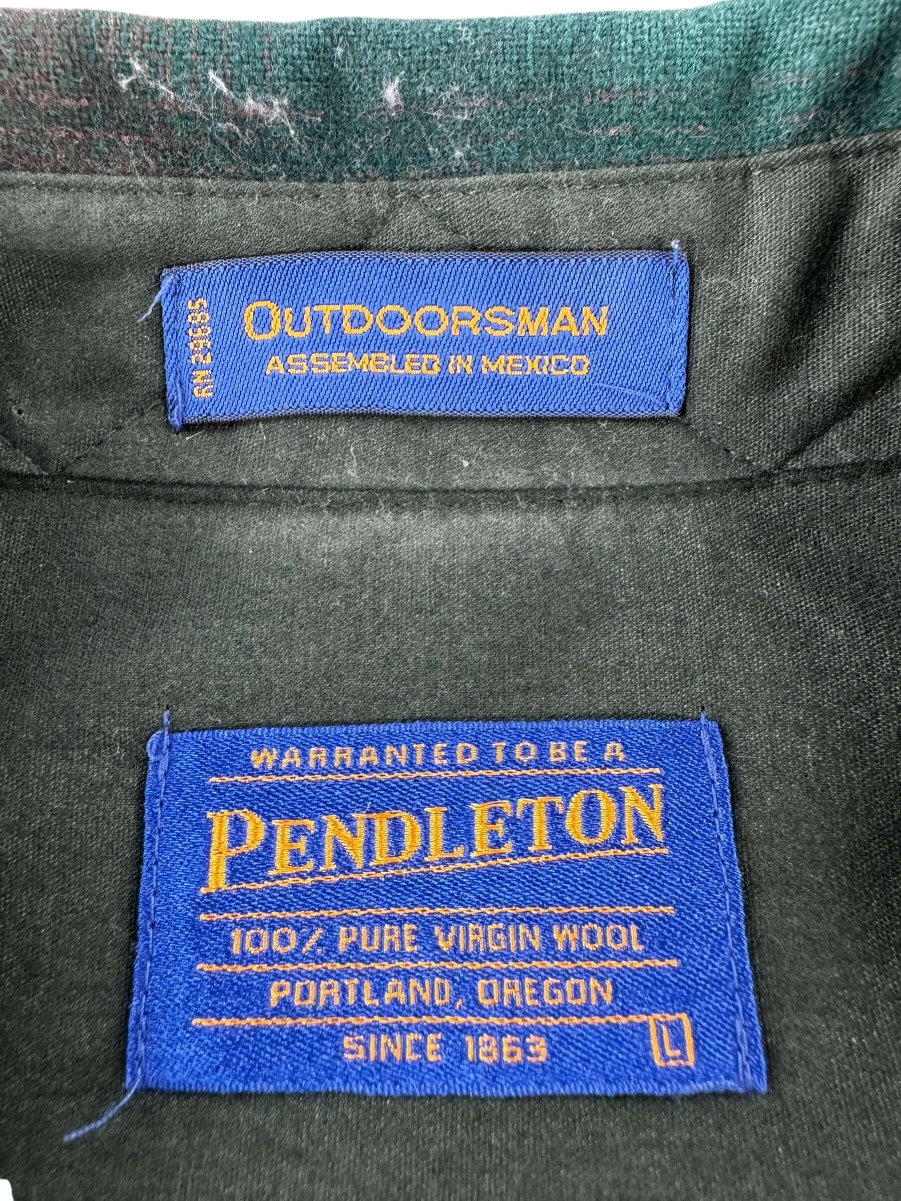 Tag on Vintage Made in Mexico Pendleton Outdoorsman Green Flannel SZ L