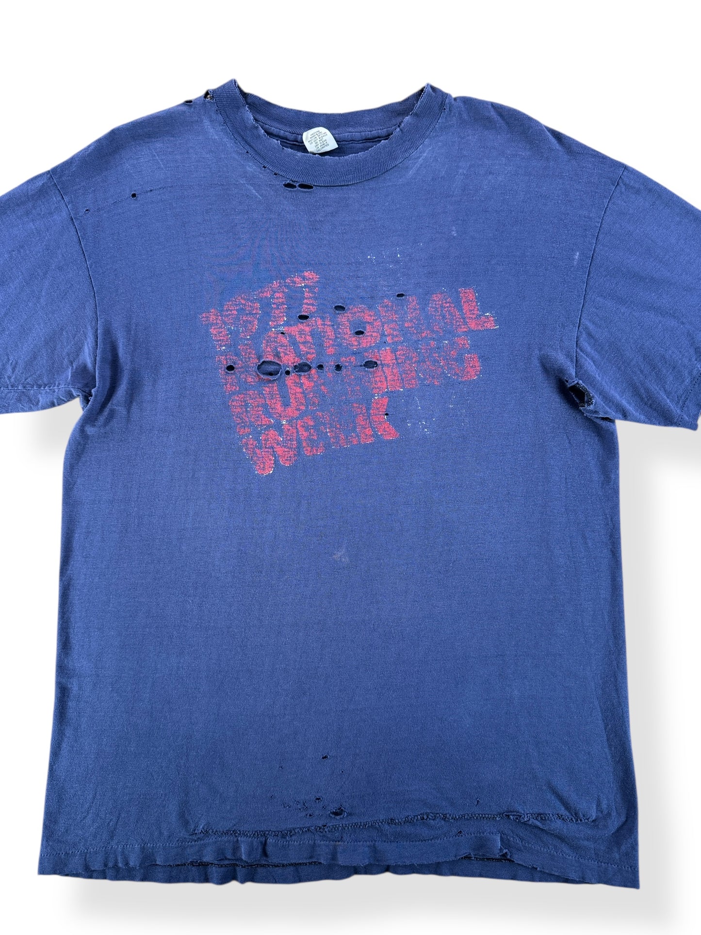 Front Close Up of Vintage 1977 National Running Week Shredder Tee SZ M