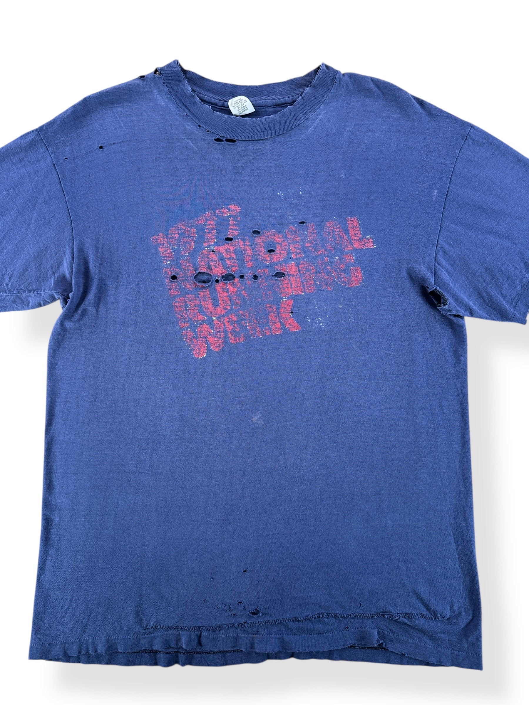 Front Close Up of Vintage 1977 National Running Week Shredder Tee SZ M