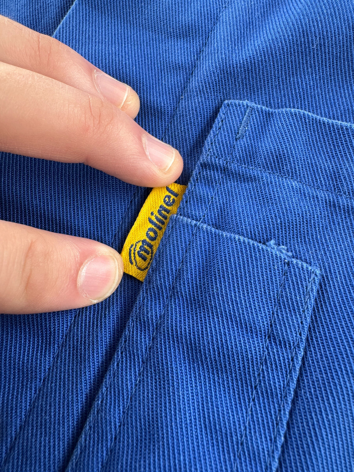 Label on pocket of Vintage Molinel French Chore Coat SZ S
