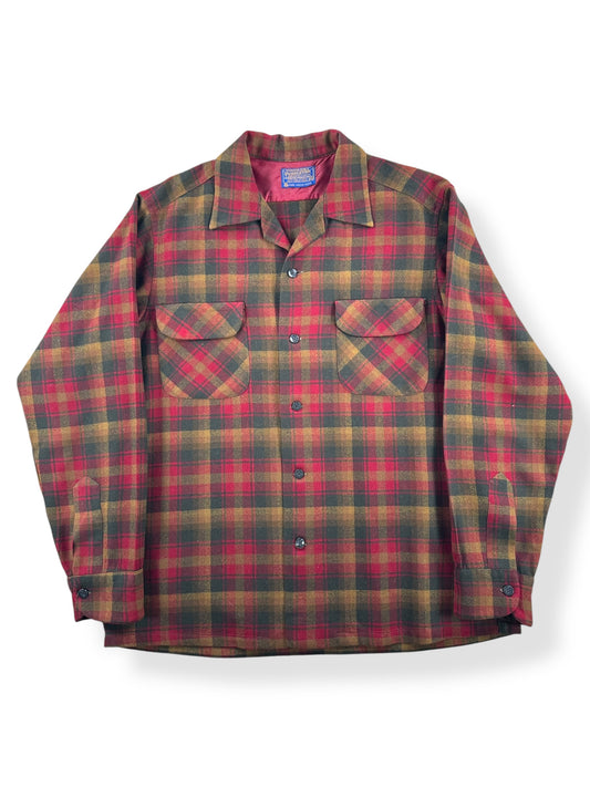 Front of Vintage Pendleton Brown Red Grey Plaid Board Shirt SZ L