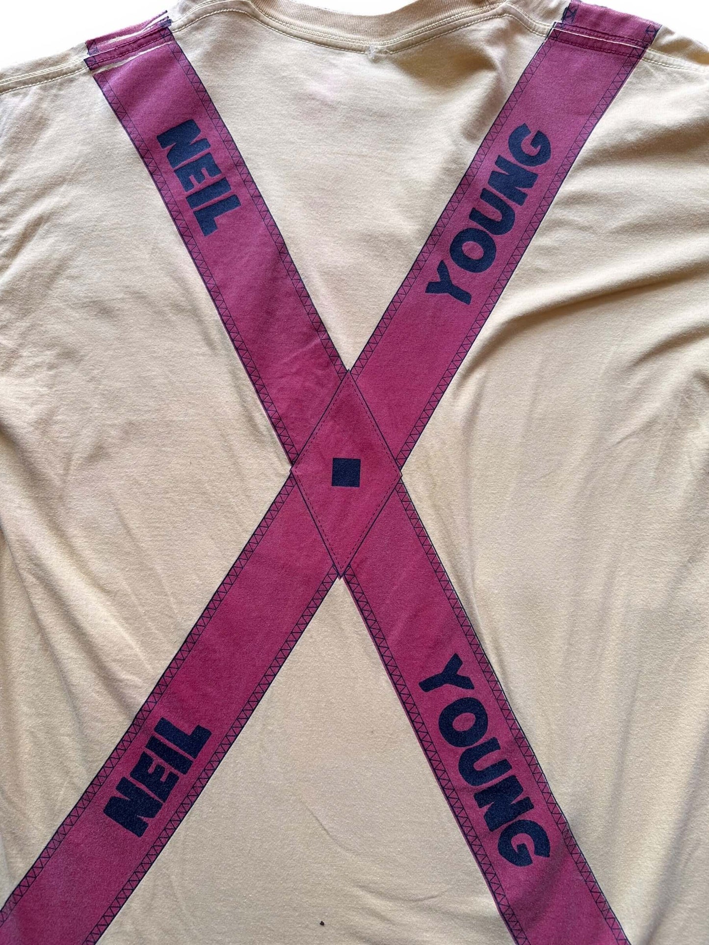 back close up of Vintage 90s Neil Young "Rust Never Sleeps" Tee Shirt SZ XL