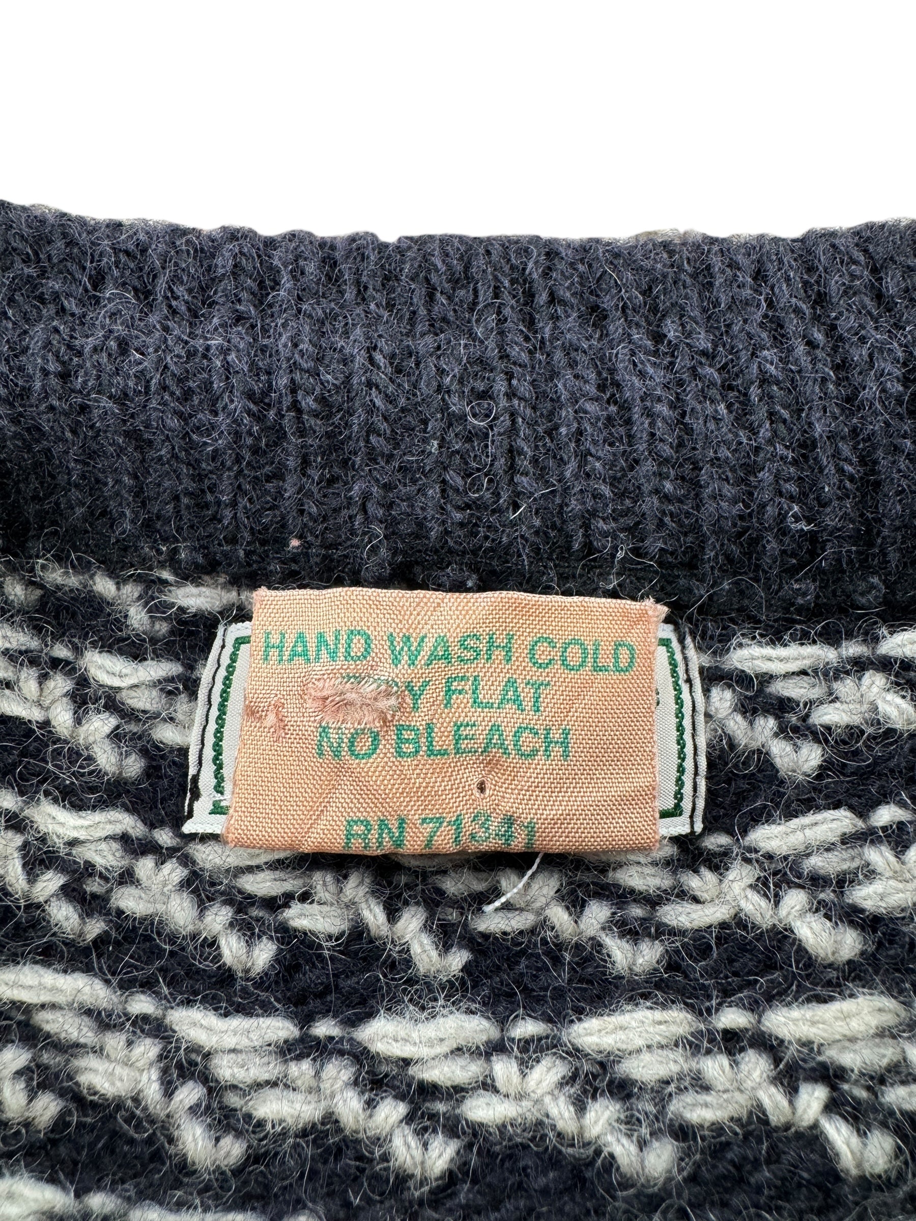 Tag on Vintage Men's LL Bean Birdseye Sweater Black & White SZ L