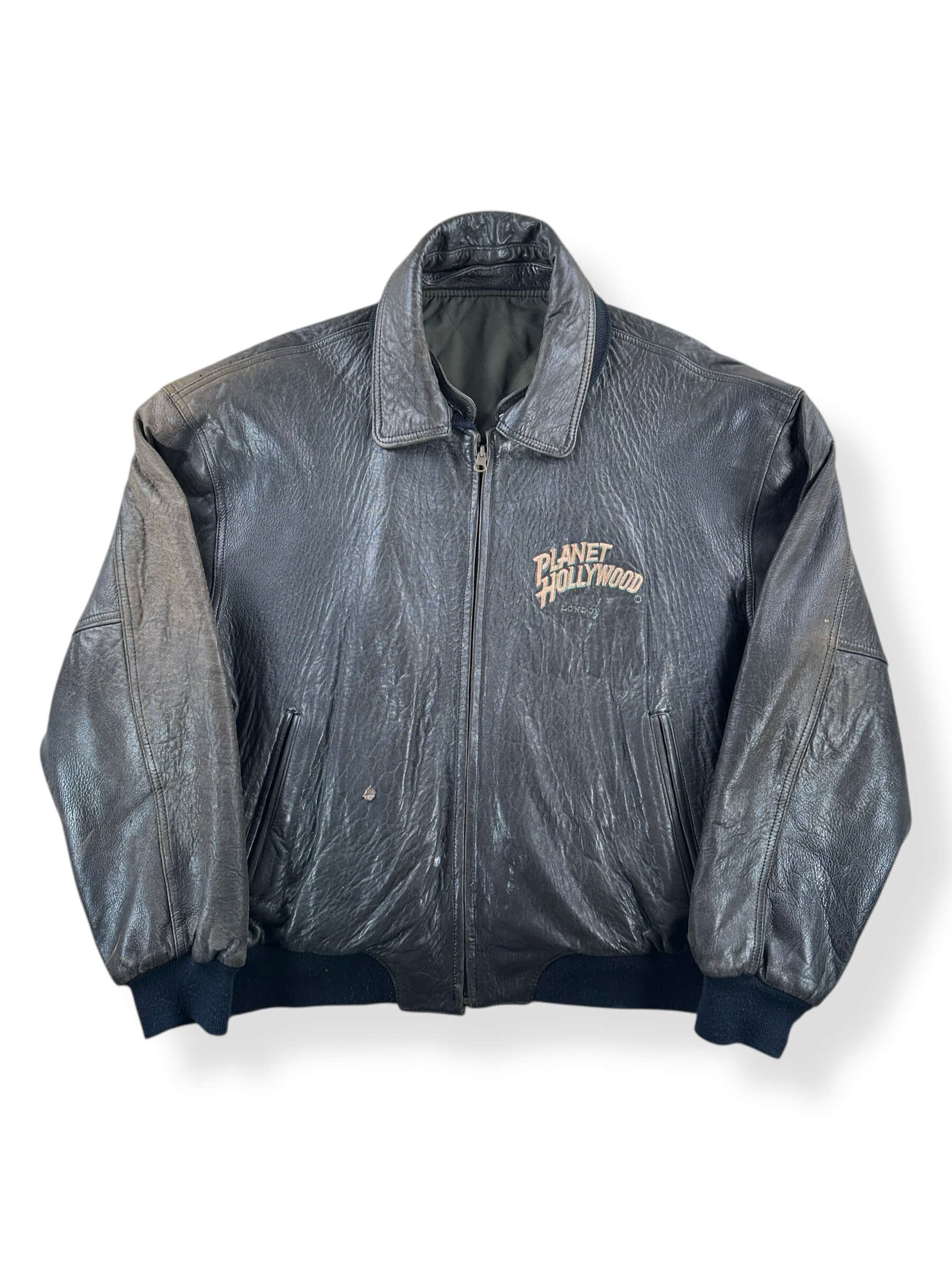 Front of Vintage Planet Hollywood Leather Jacket SZ XL