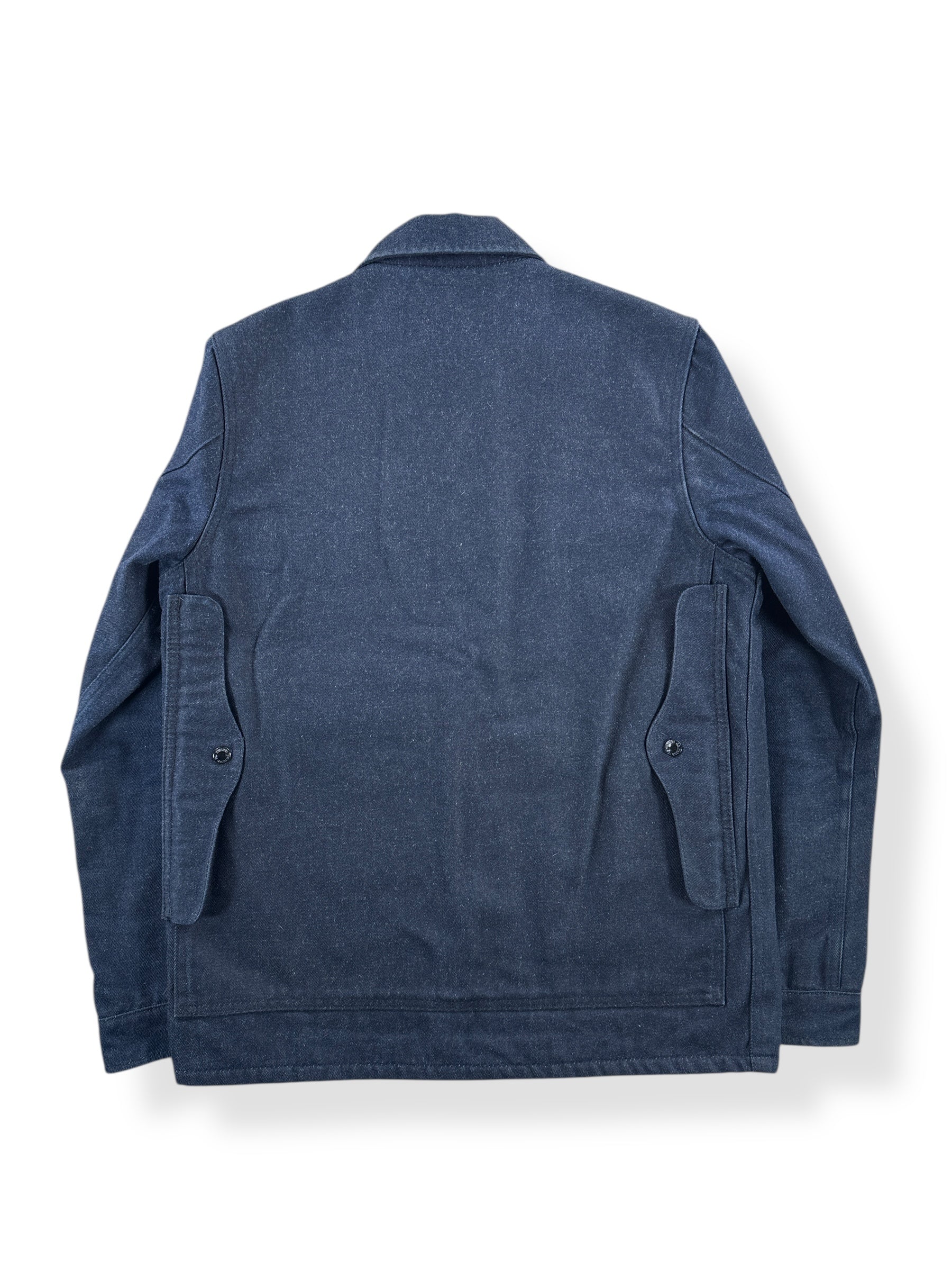 Back of Filson X Tellason Waxed Denim Cruiser Jacket SZ 36