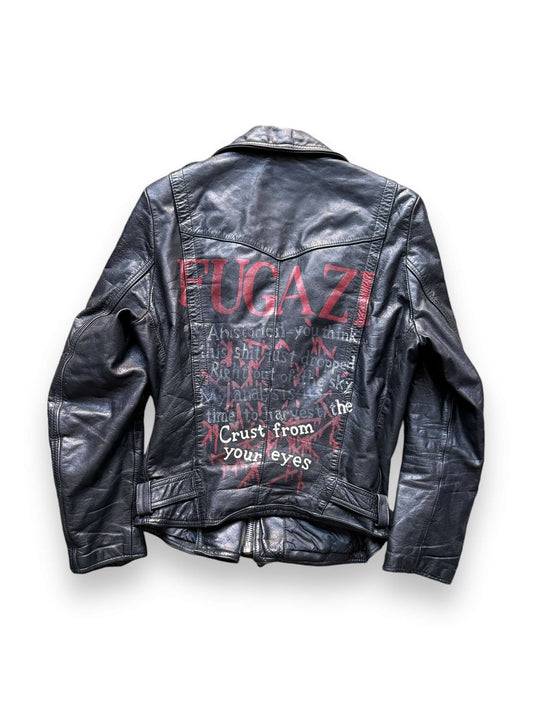 Rear View of Vintage Handpainted Fugazi Leather Jacket SZ S