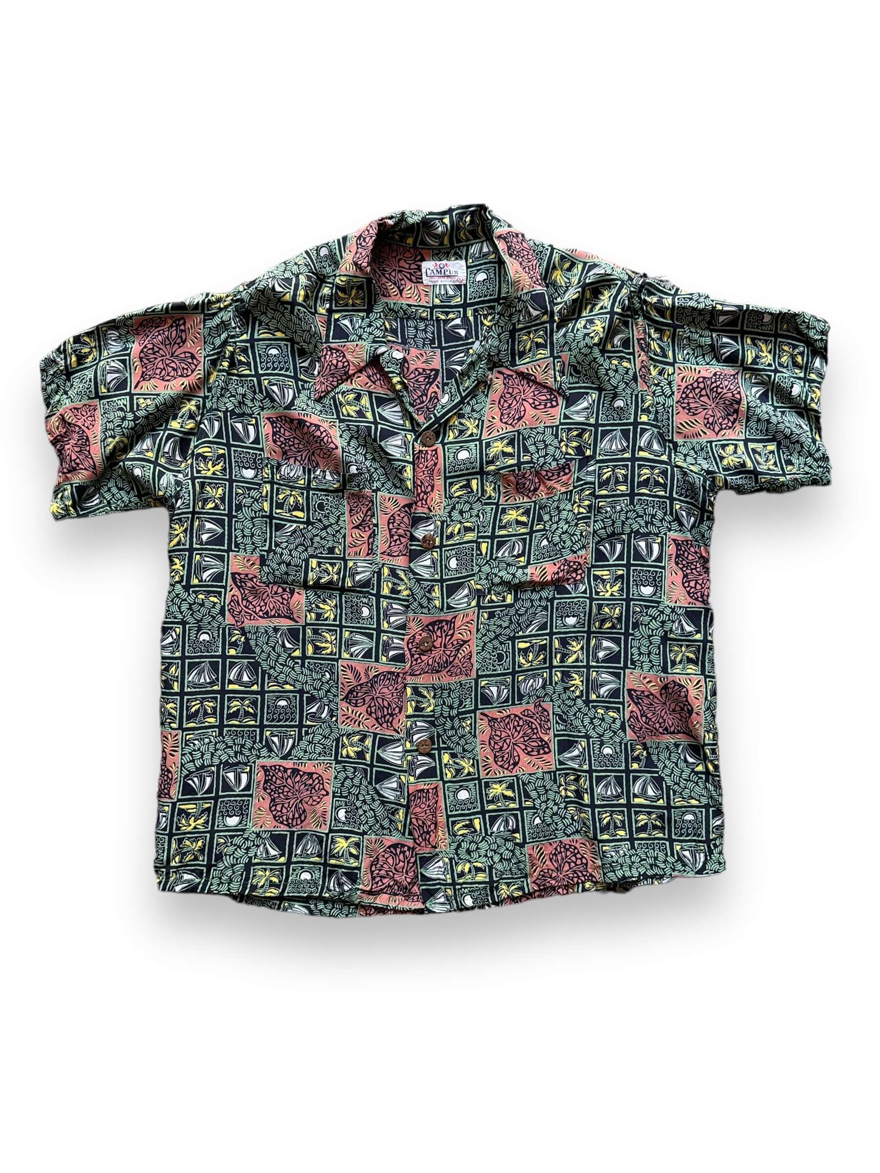 front of Vintage Campus Rayon Aloha Shirt SZ L