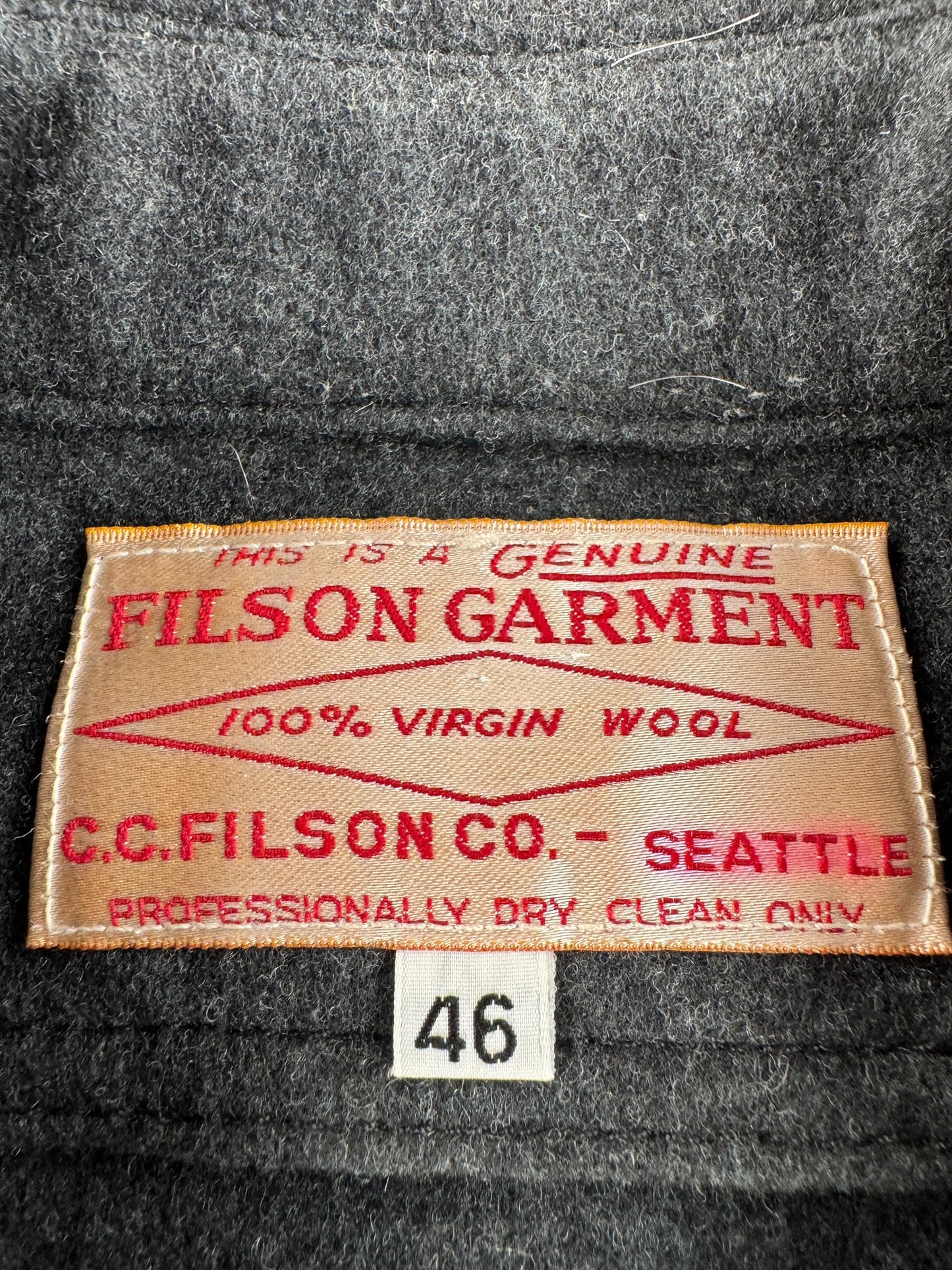 Label on Filson Wool Jac Shirt SZ 46