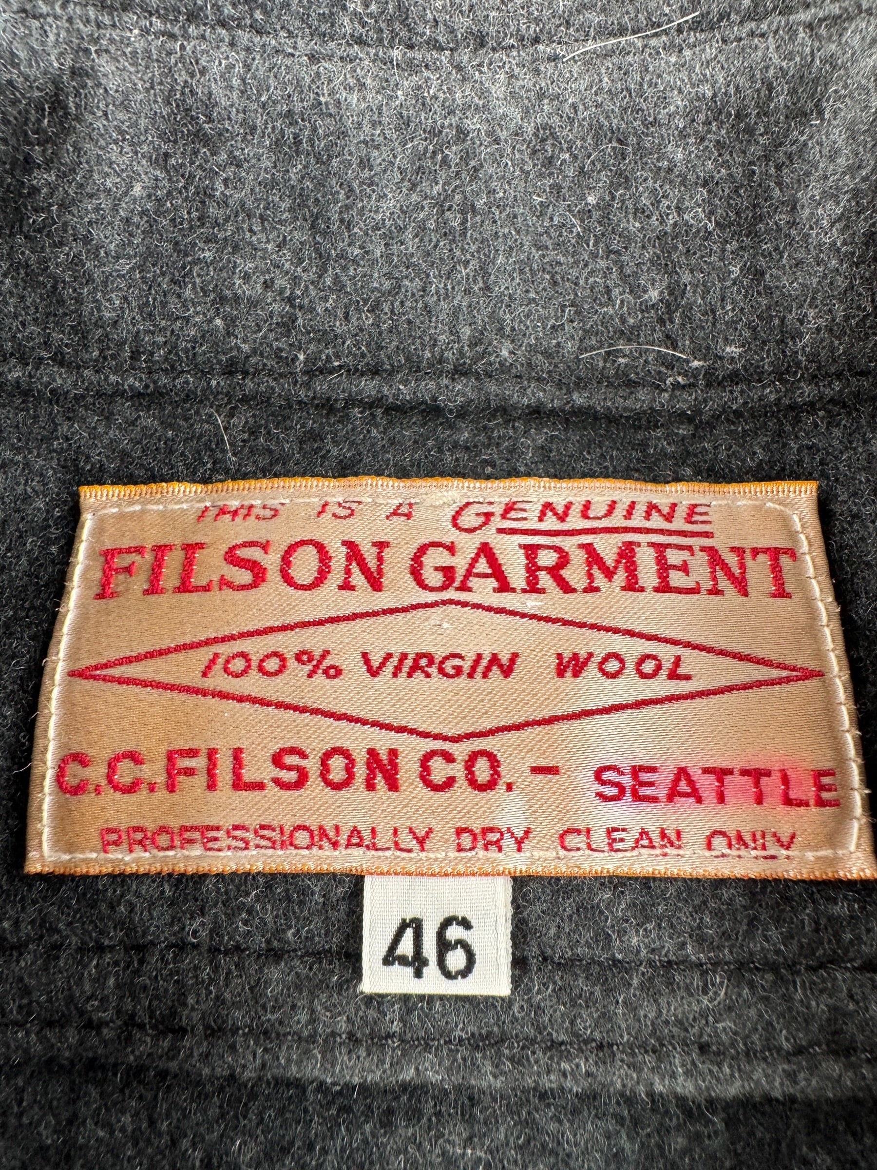 Label on Filson Wool Jac Shirt SZ 46