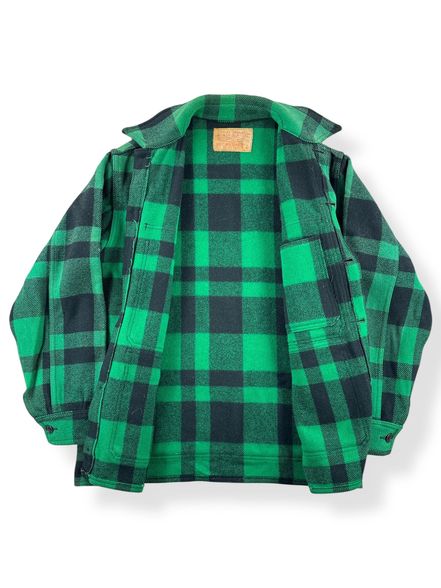 Inside of Vintage 60s Filson Green and Black Mackinaw Cruiser SZ L