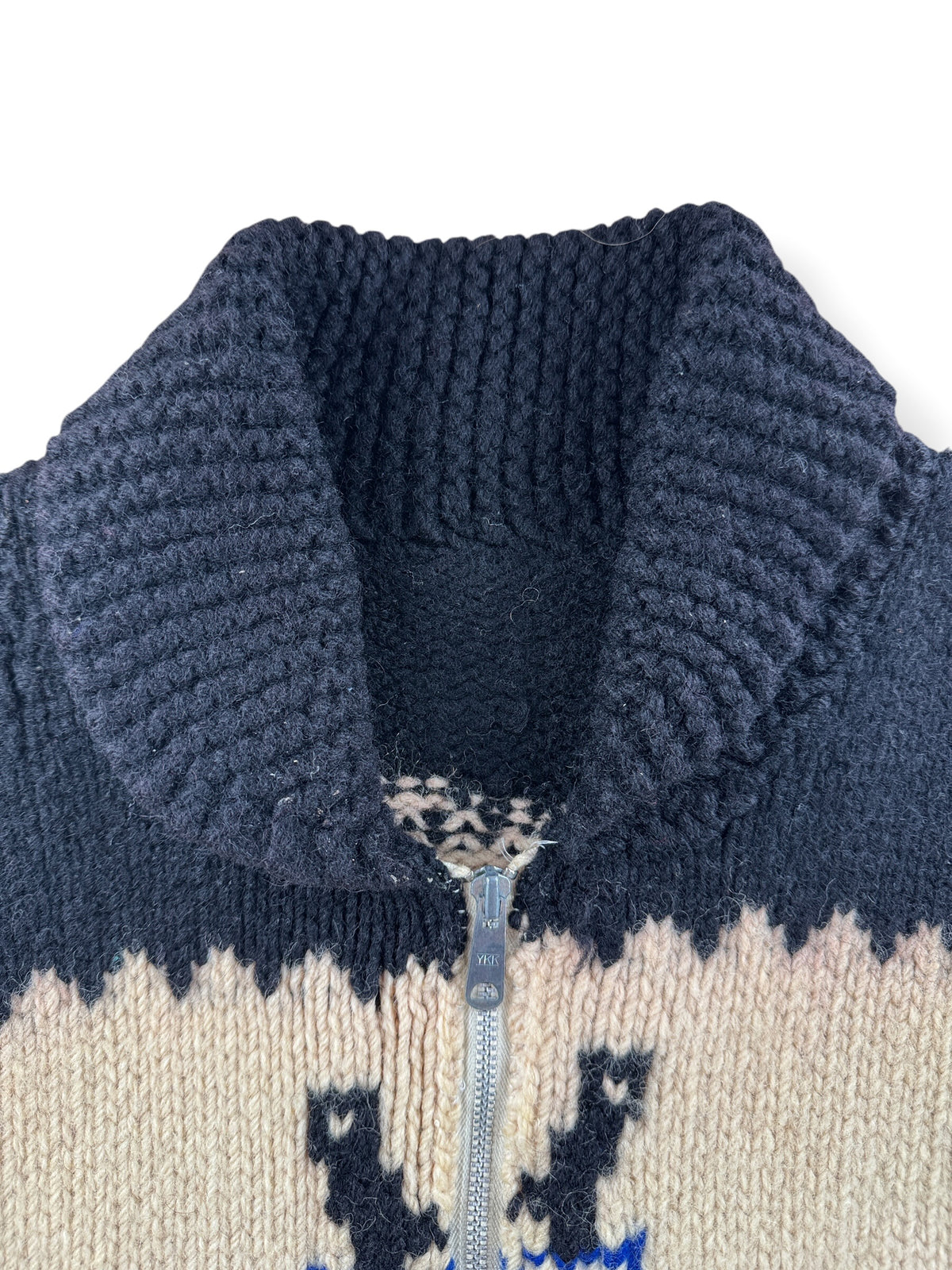 Collar on Vintage Totem Thunderbird Cowichan Sweater SZ S
