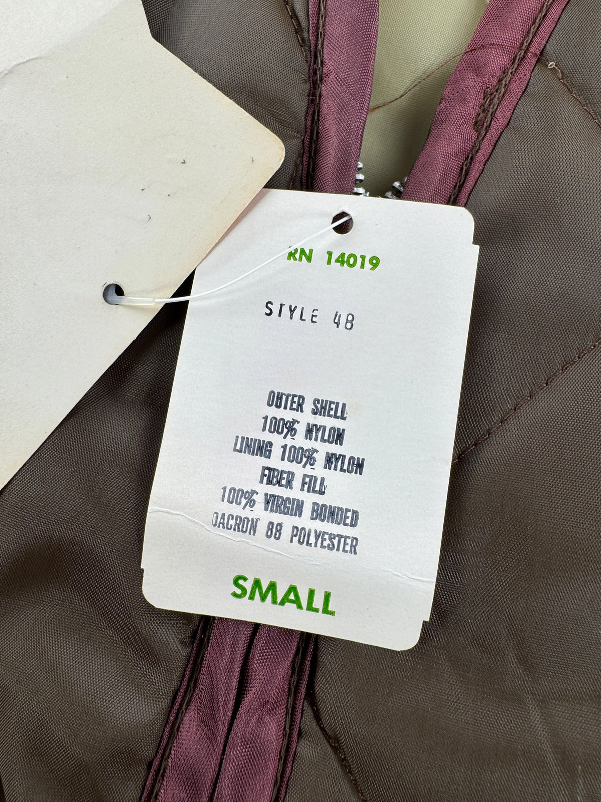 Original hang tags on Vintage NOS Beige Hollofil Reversible Vest SZ S