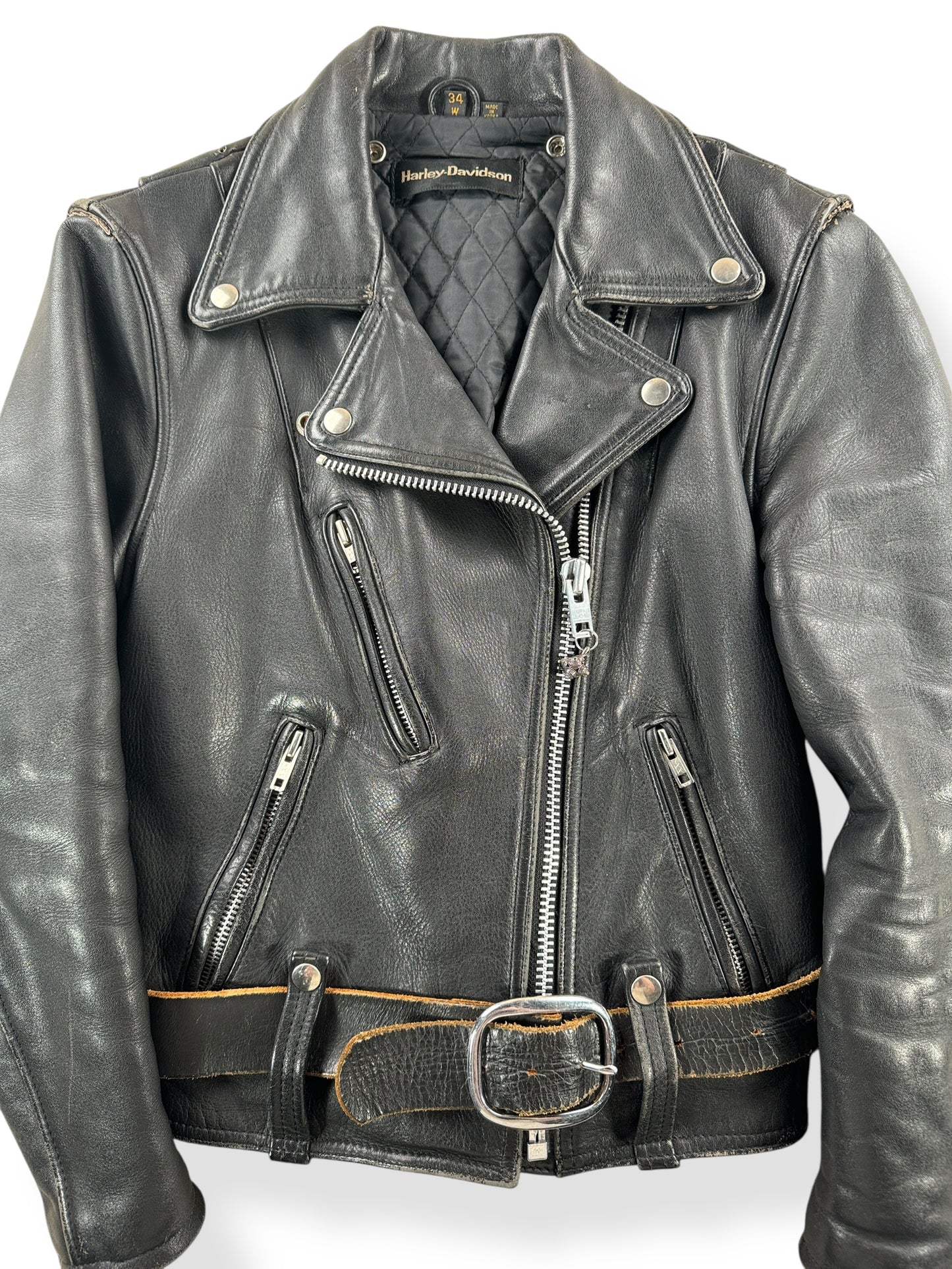 Front Close Up of Vintage Women's Harley Davidson Leather Jacket SZ 34