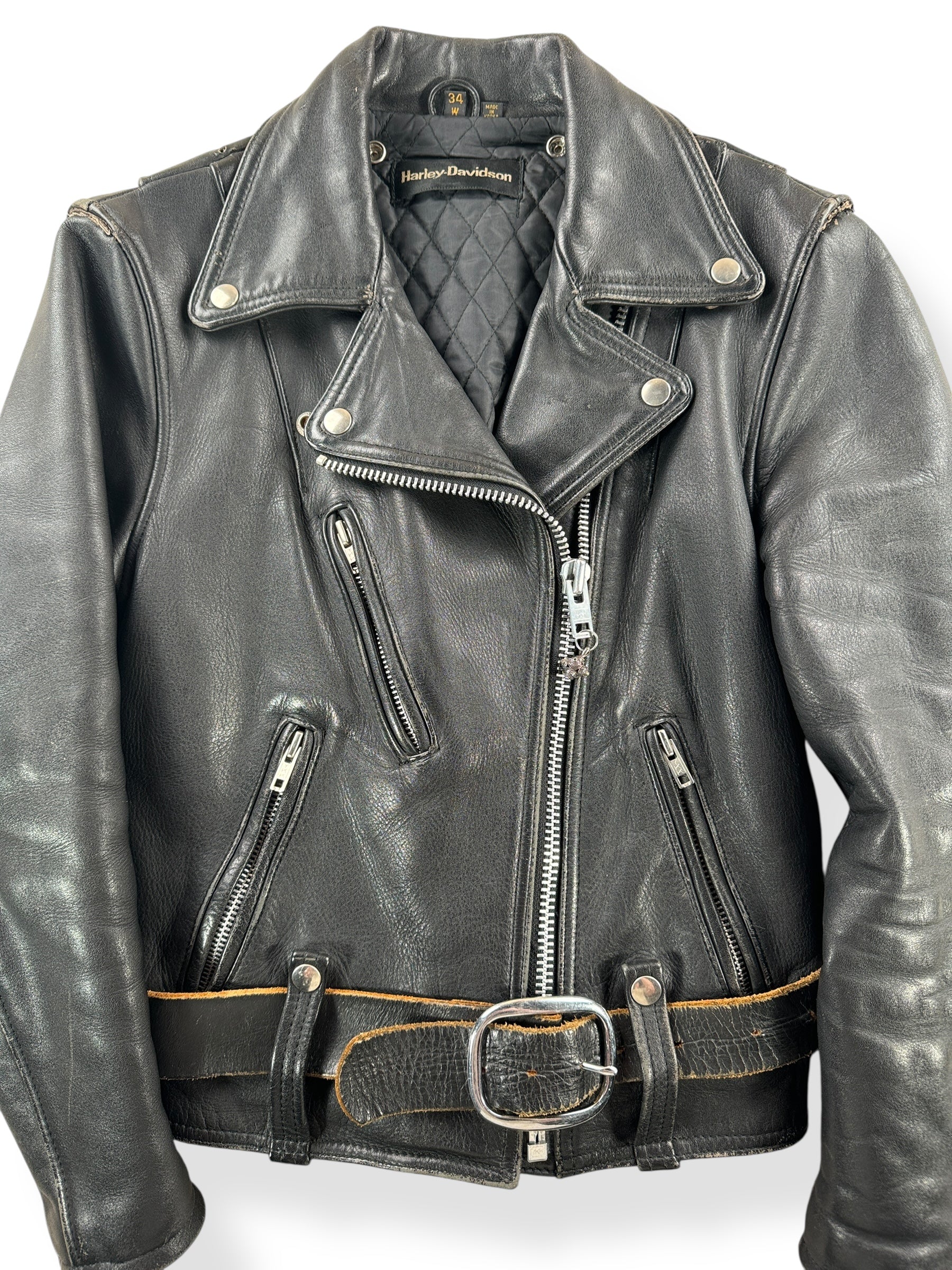 Front Close Up of Vintage Women's Harley Davidson Leather Jacket SZ 34