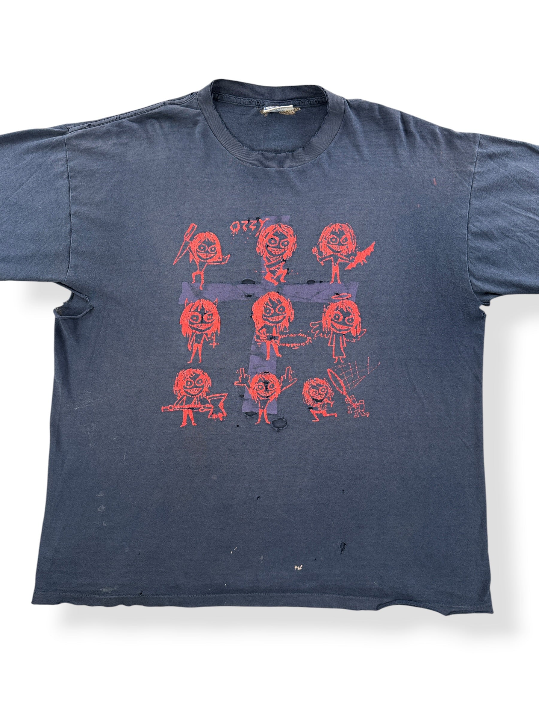 Front Close Up of Vintage '99 Ozzy Thrashed Tee SZ XL