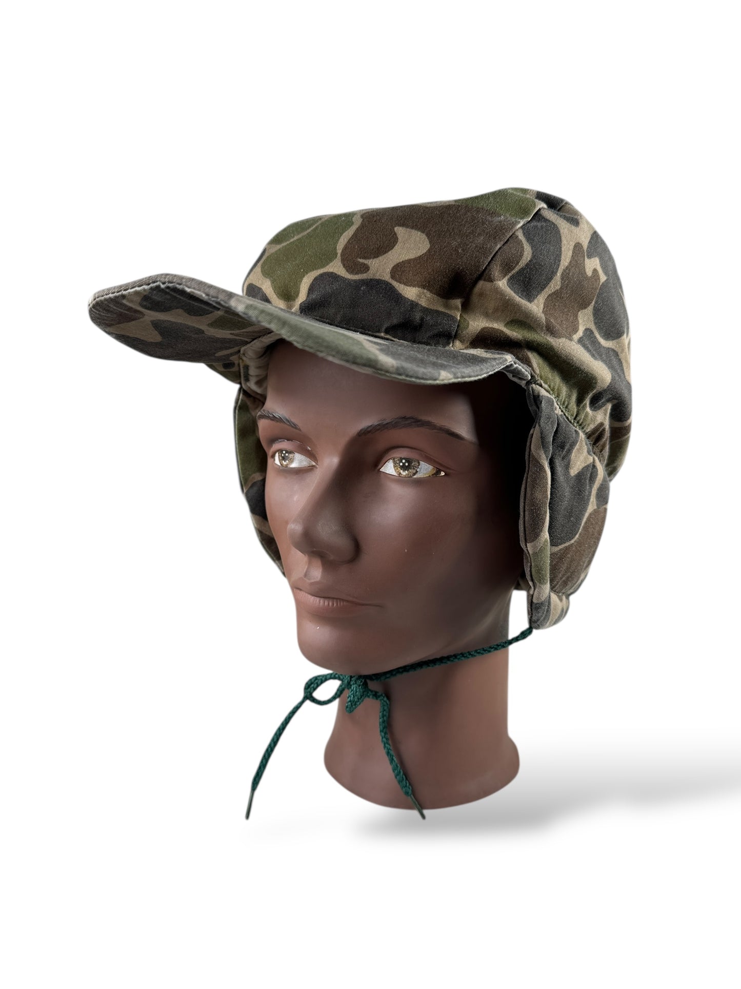 Front 3/4 of Vintage Eddie Bauer Duck Camo Down Hat OS