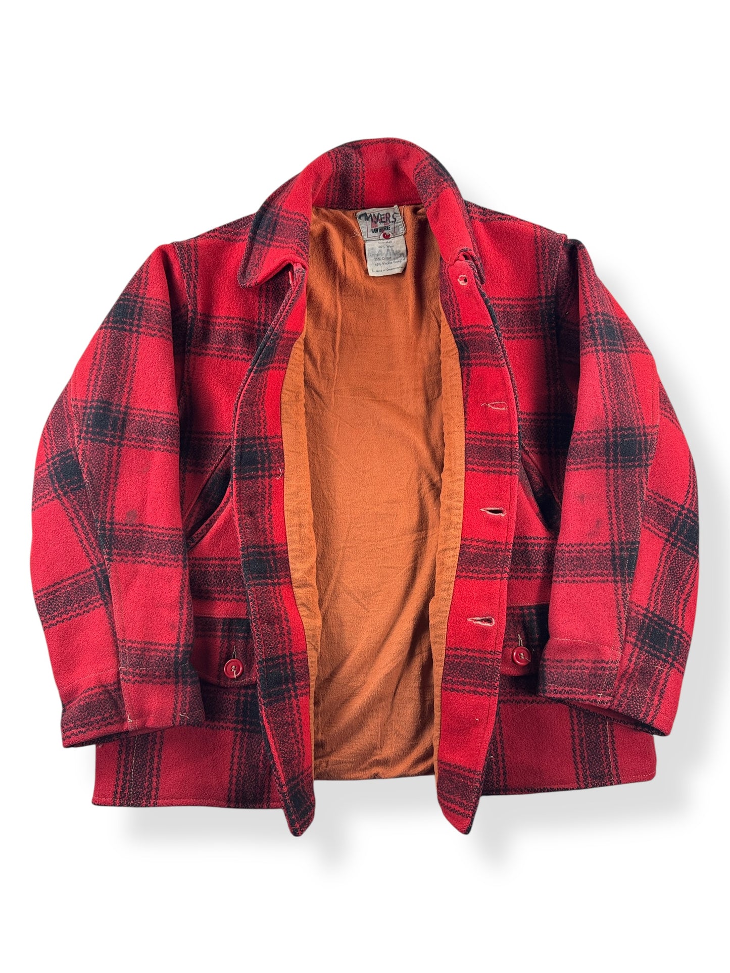 Inside of Vintage 60s Hawthorne Buffalo Plaid Coat SZ L