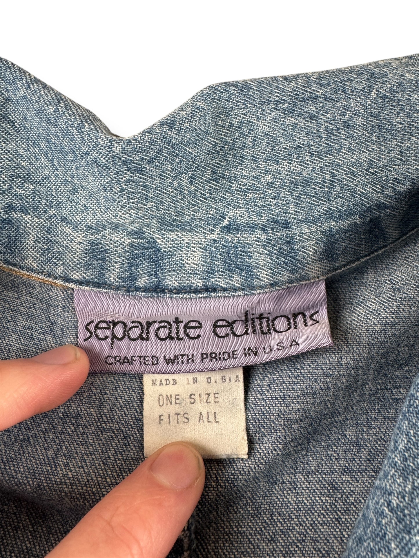 Label on Vintage 80s Long Denim Duster Coat SZ XL